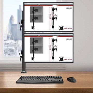 Duronic Monitorständer, (DM35V2X2 Monitorarm, Vertikale Monitor Halterung 2 Bildschirme bis 27" Zoll, LCD LED Display Ständer bis 8 kg, Höhenverstellbar, Neigbar -15° bis +15°, Drehbar 360°, Monitorhalterung Arm)