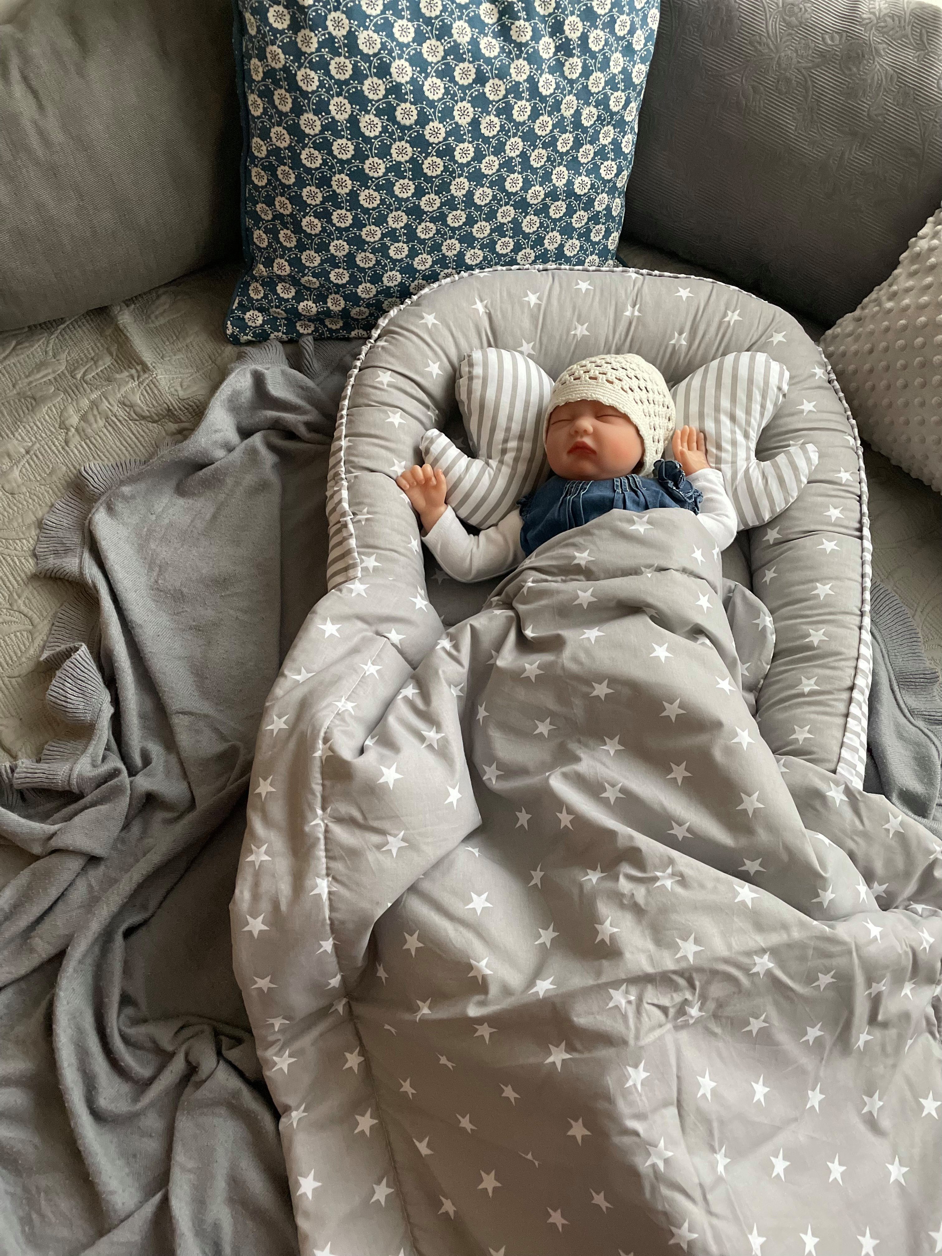 Bettnestchen Grau Baumwolle BABYNEST Babykokon Neugeborene Babyausstattung SET