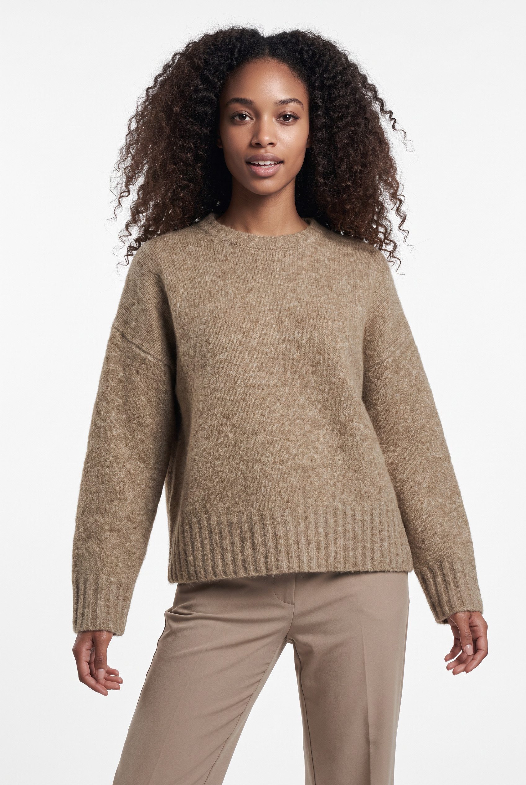 pieces Strickpullover PCTINA LS O-NECK KNIT NOOS Materialmix