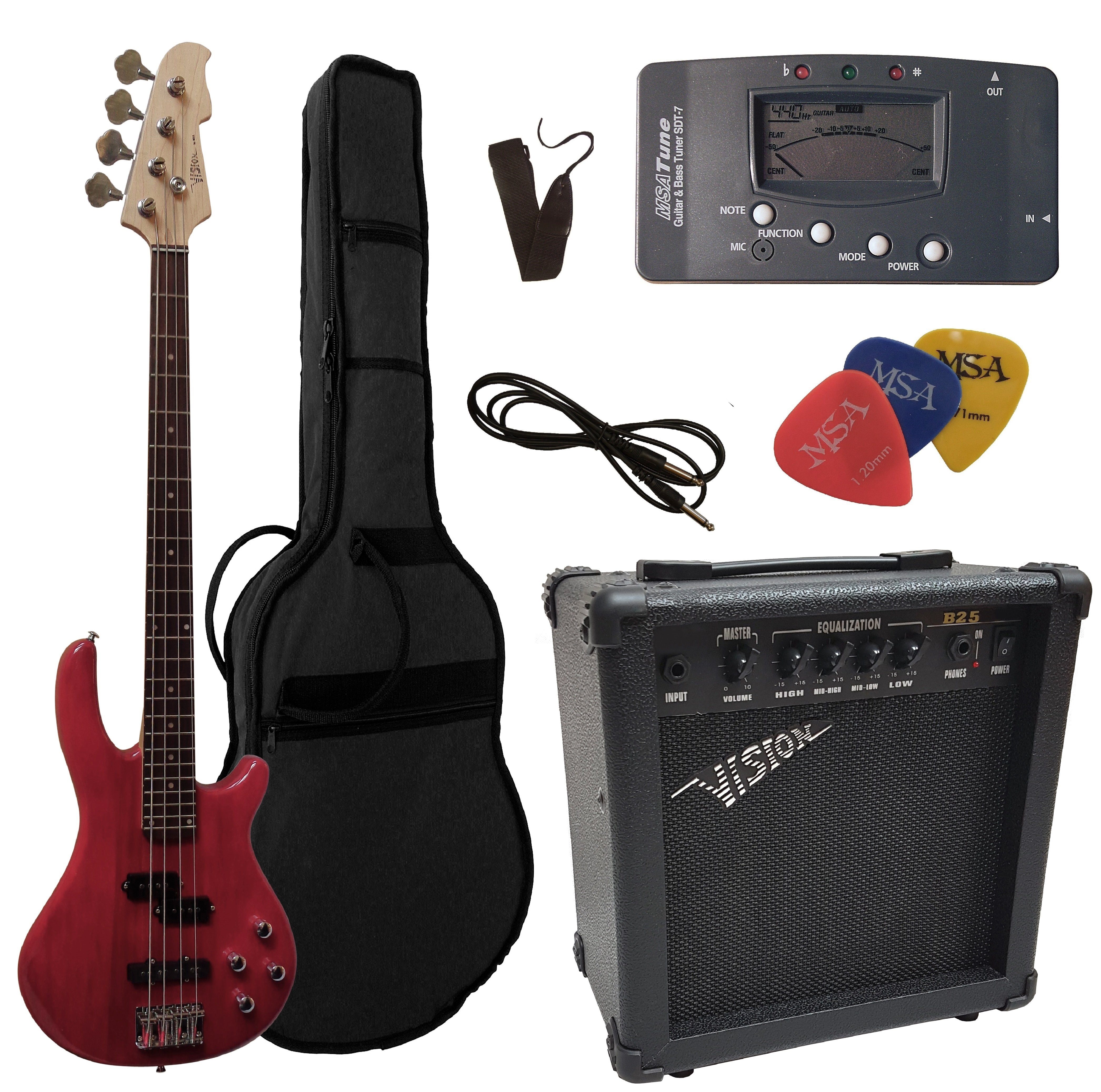 MSA E-Bass Set Elektrobass im 30 Watt Set, Gigbag, Band, Stimmgerät, Pleks, E-Bass JB