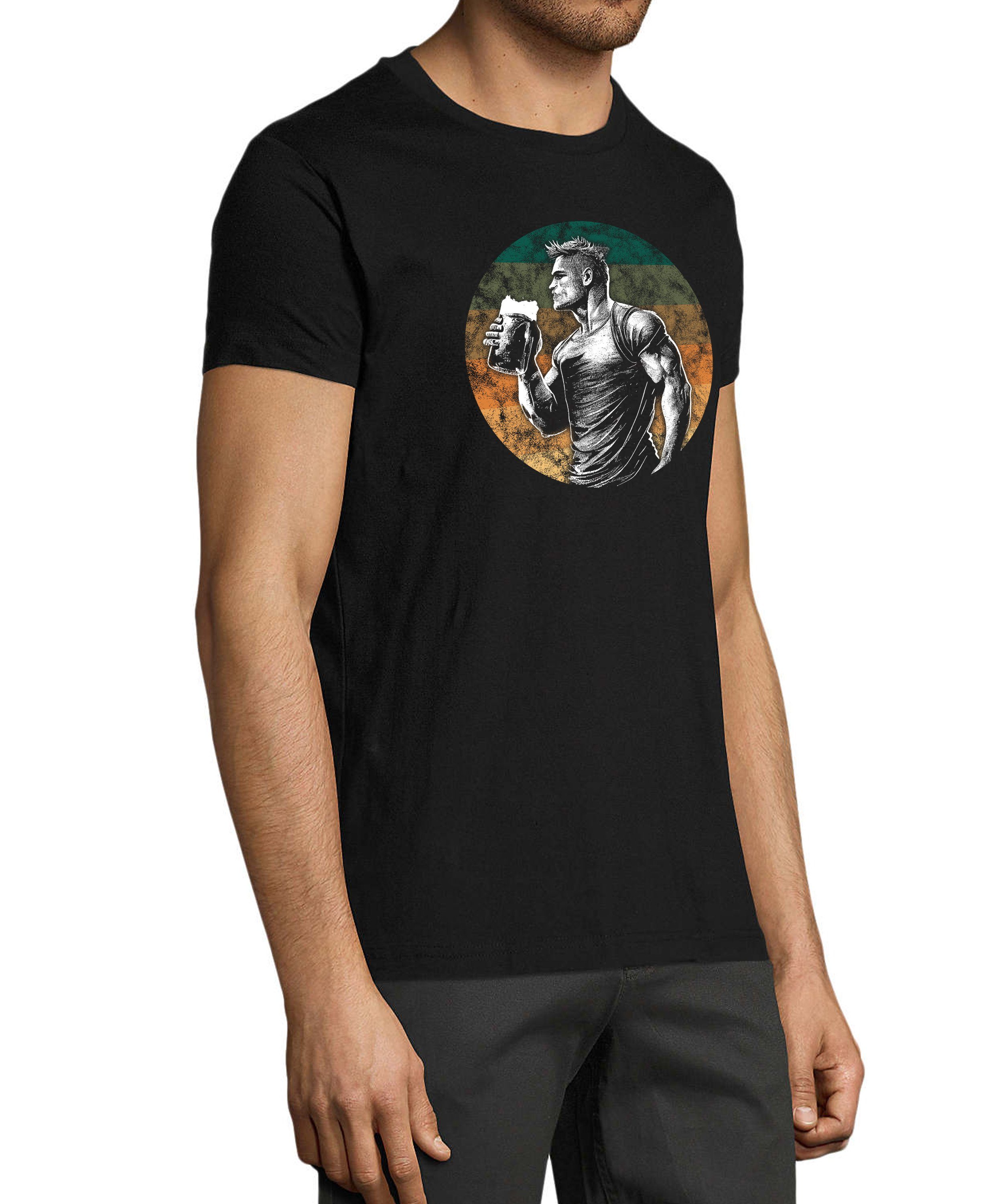 Fit, Baumwollshirt Muskulöser Mann Bier i298 Print T-Shirt - einem mit schwarz Aufdruck Mass Herren Regular mit Shirt MyDesign24
