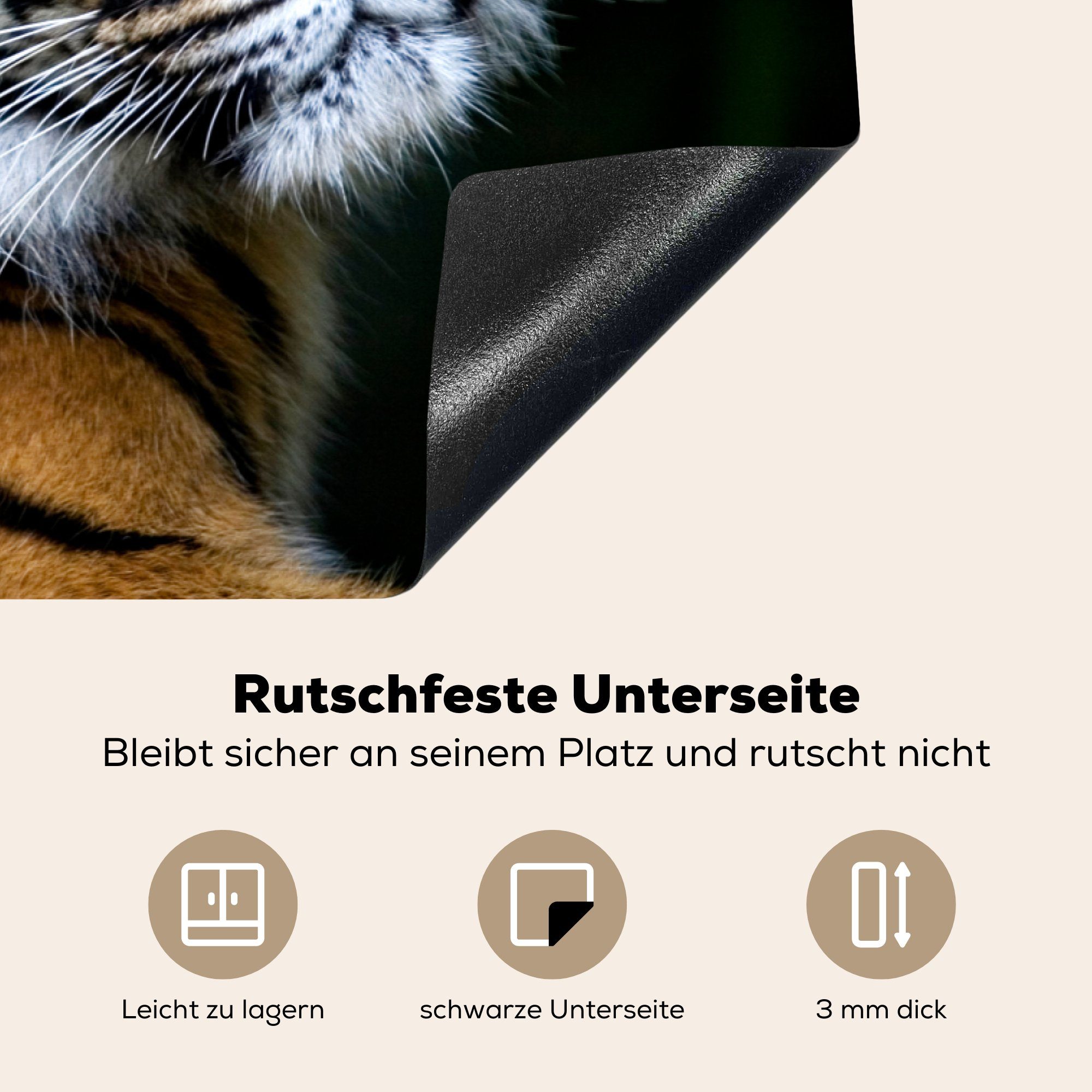 MuchoWow Herdblende-/Abdeckplatte Induktionskochfeld - tlg), - (1 Schwarz, für Ceranfeldabdeckung Schutz küche, 81x52 Tiger Porträt Vinyl, cm, die