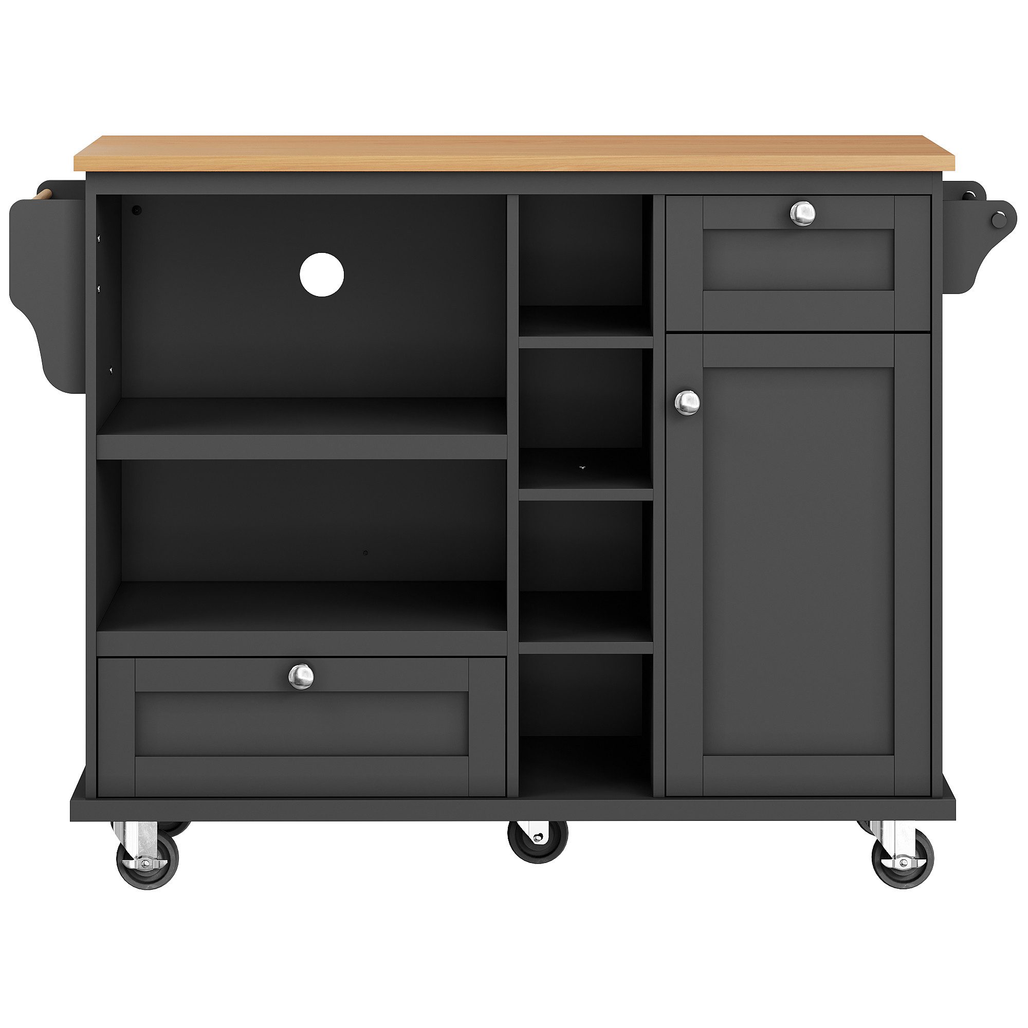 Flieks Küchenwagen Sideboard, (1 St., verstellbare Einlegeböden, Rollen/Holzfüße austauschbar), Anrichte Küchenschrank mit Arbeitsplatte Speisewagen Kommode