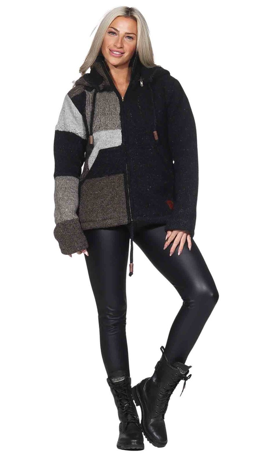 KUNST UND MAGIE Strickjacke Unisex Strickjacke Schurwolle Nordisch Winterjacke Wolljacke Cardigan