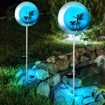 Globo LED Solarleuchte, LED-Leuchtmittel fest verbaut, Warmweiß, Steckleuchte Solarlampe Außenleuchte LED Fee blau silber Erdspieß 3x