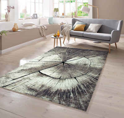 Teppich Teppich Baum Optik in Braun Beige Grau Creme, TeppichHome24, rechteckig