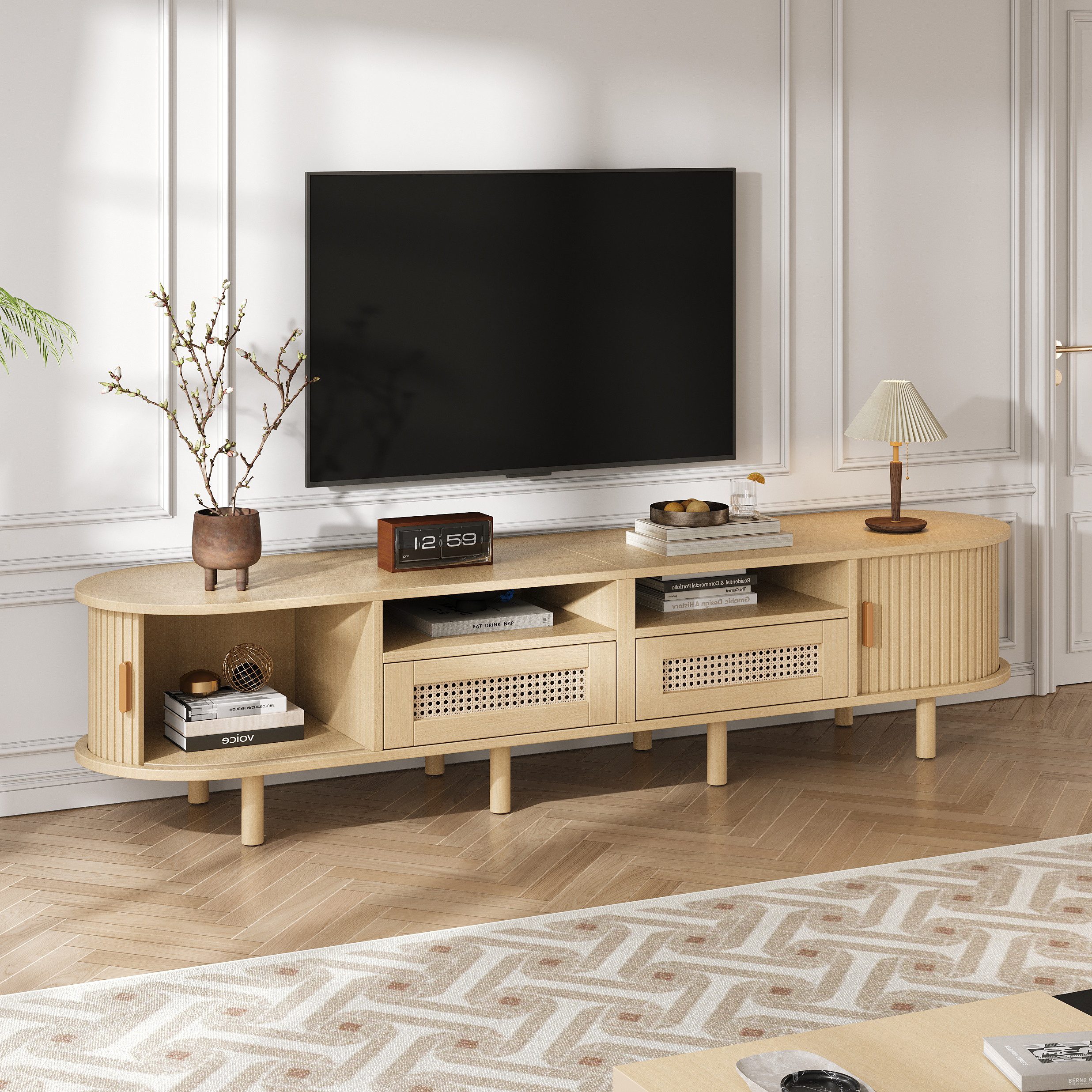 STILVORA Wohnzimmer-Set mit Rattanschubladen,TV-schrank Fernsehschrank mit Schiebetüren, (1-St)
