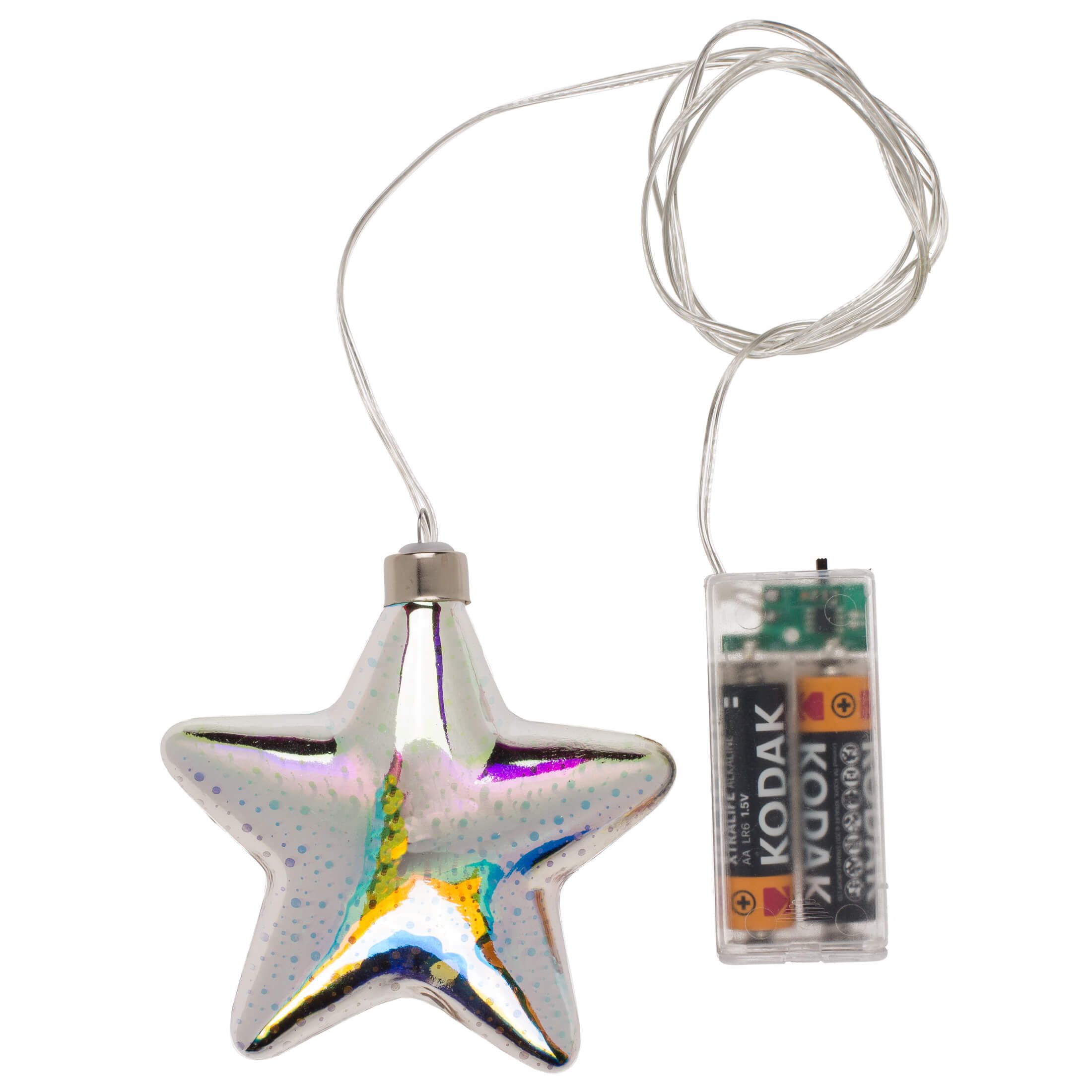 Out of the Blue LED Dekolicht 3D LED Glas Stern 10cm mit Timer Batteriebetrieb Weihnachtsdeko, Ein-/Ausschalter, Timer, LED, Glasstern, 6-Std. Timer-Funktion