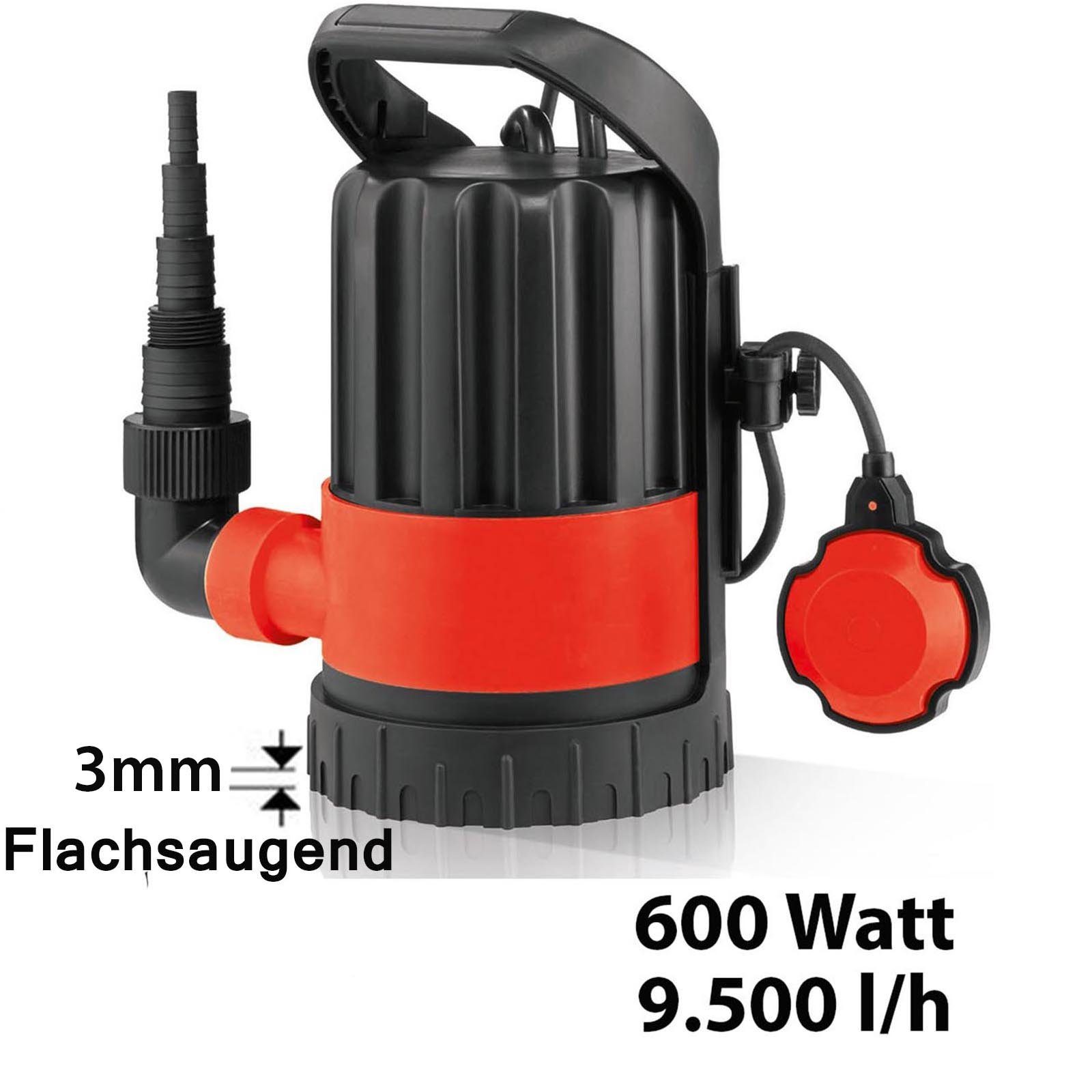 Grafner Tauchpumpe Klarwasserpumpe Flachsaugerpumpe 600 Watt 9500 l/h