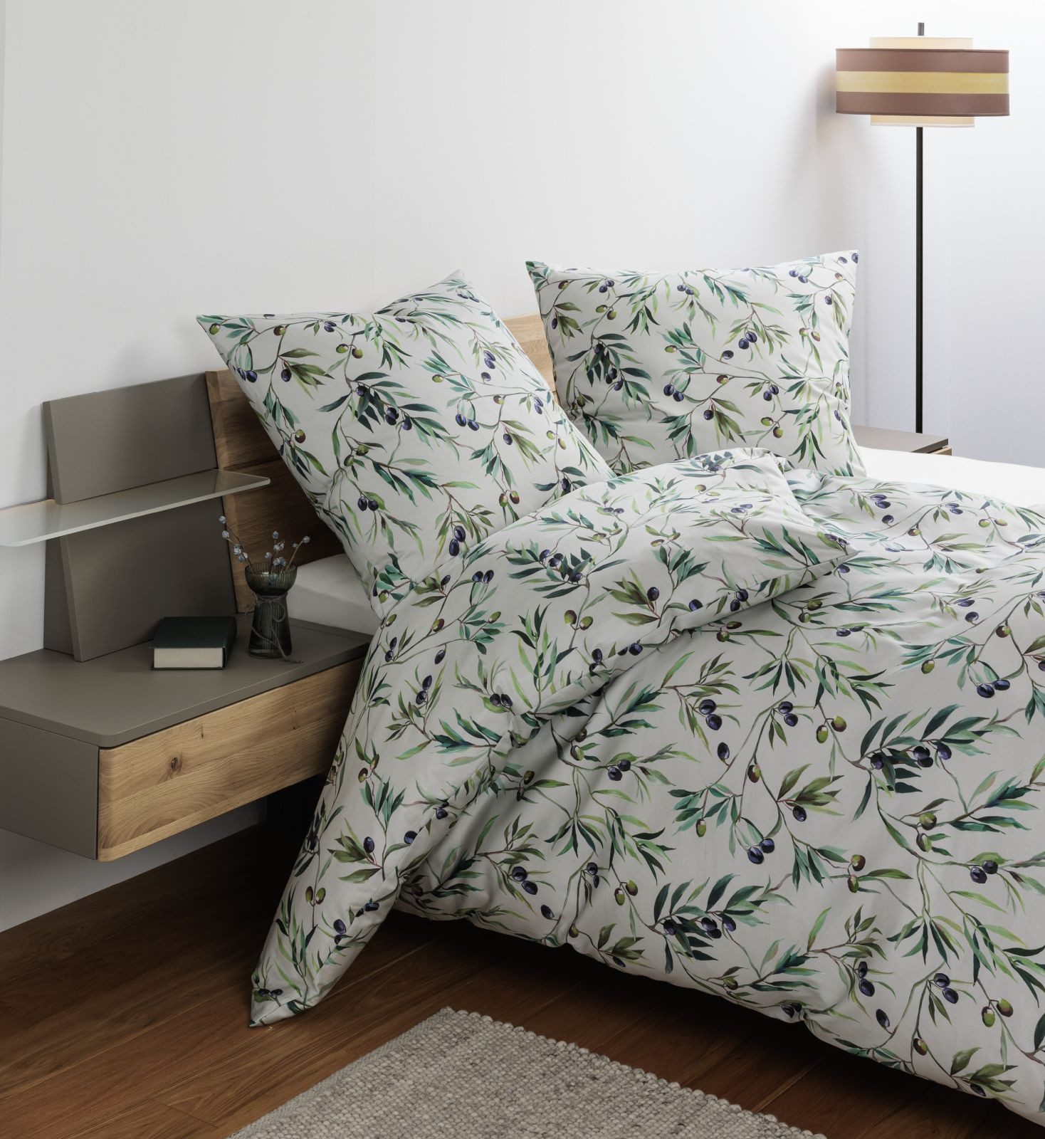 Janine Bettwäsche Mako-Satin Bettwäsche 135X200,80x80 Modern Art S salbeigrün olive, Mako-Satin, 2 teilig, 1x Bettbezug + 1 Kissenbezug Mako-Satin grün salbeigrün olive