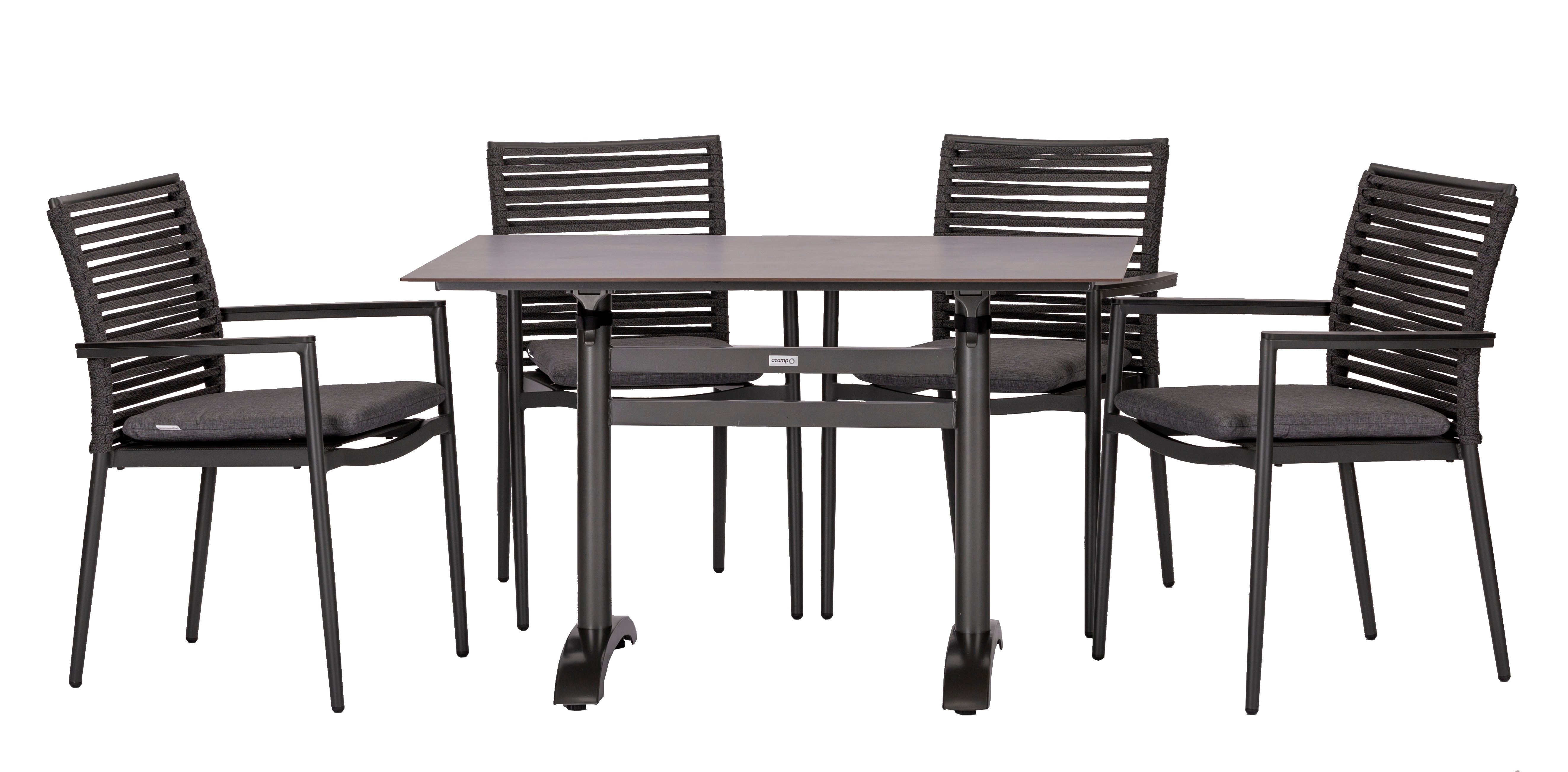 acamp Garten-Essgruppe 5-teiliges Stapelstuhl Set New Jersey inkl. Tisch, (Gartenmöbel Set), stapelbar, Sitzgruppe, Lounge-Set mit klappbaren Gartentisch 120x80 cm