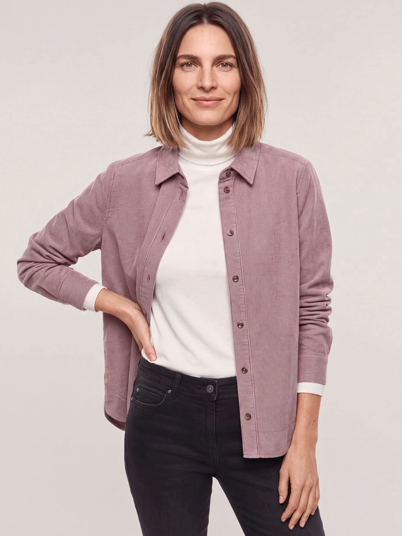 Walbusch Langarmbluse Damen Two-Tone Cord Bluse Boxi Blusenkragen Langarm, modisch, pflegeleicht, atmungsaktiv, wärmend
