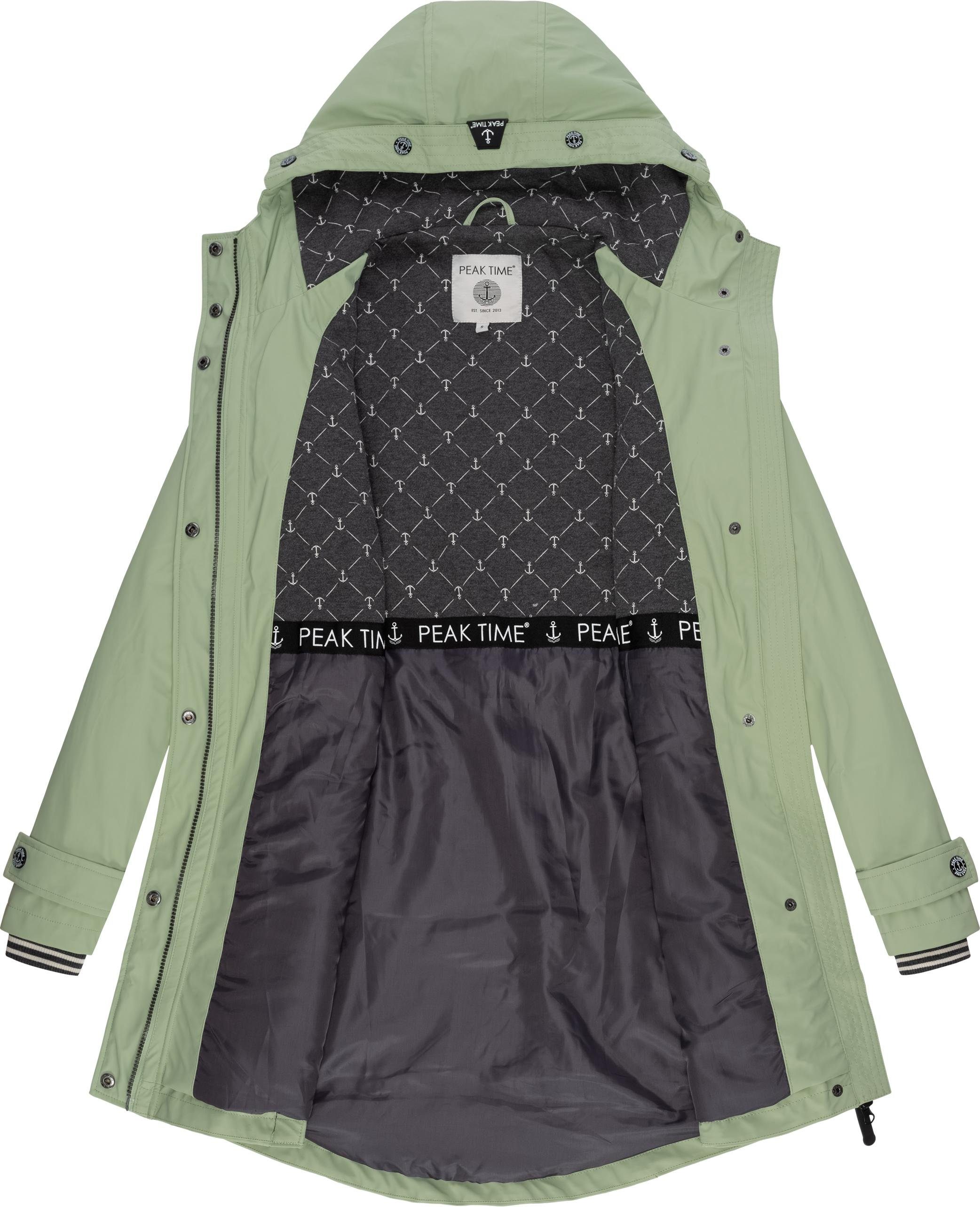 TIME L60042 für Damen Regenjacke taillierter Regenmantel stylisch hellgrün PEAK