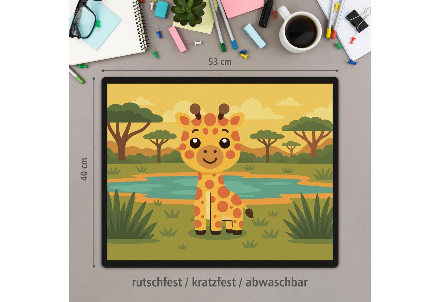 Thumbnail - itenga Schreibtischunterlage itenga Schreibunterlage V1 Motiv GIRAFFE im Kawaii Design