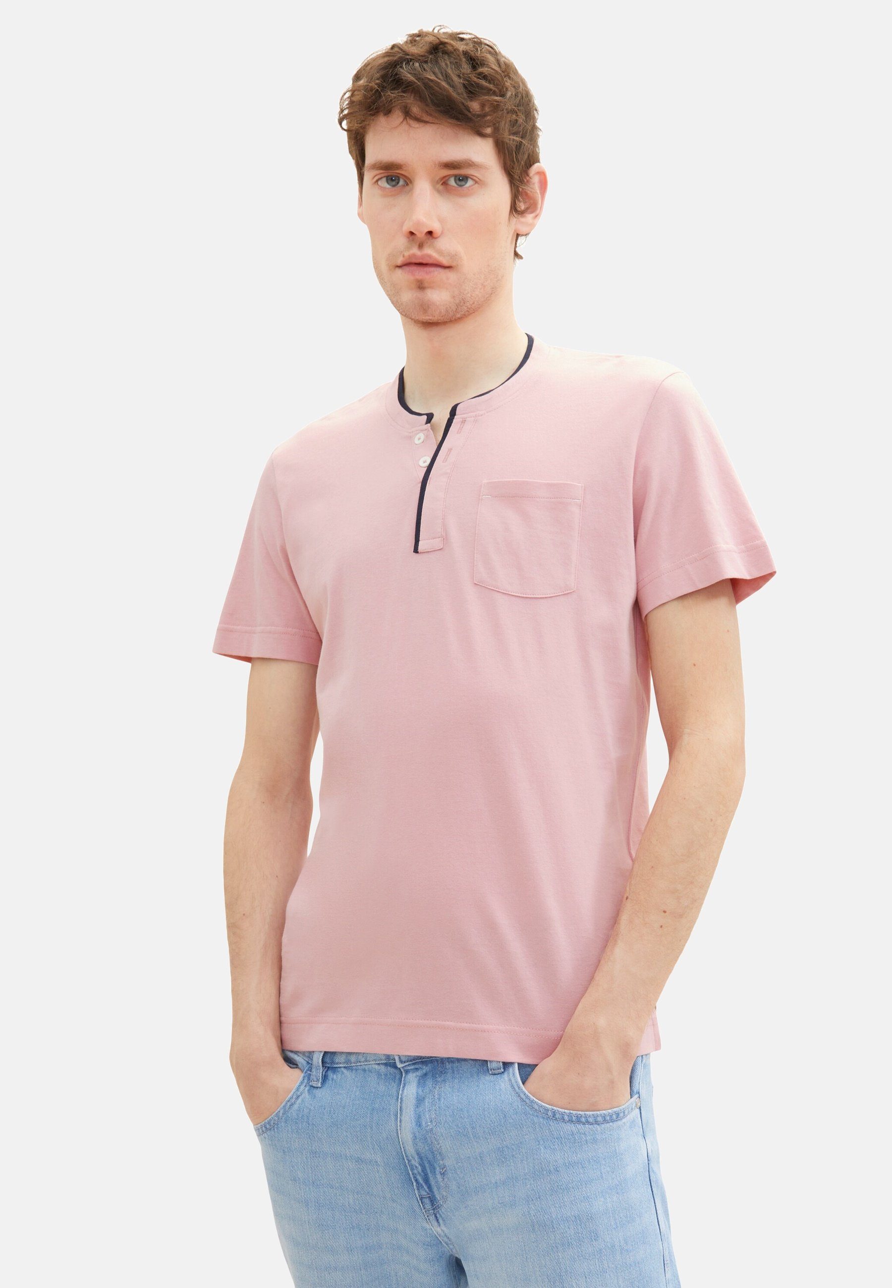 TOM TAILOR Henleyshirt T-Shirt Kurzarmshirt pink Henley (1-tlg)