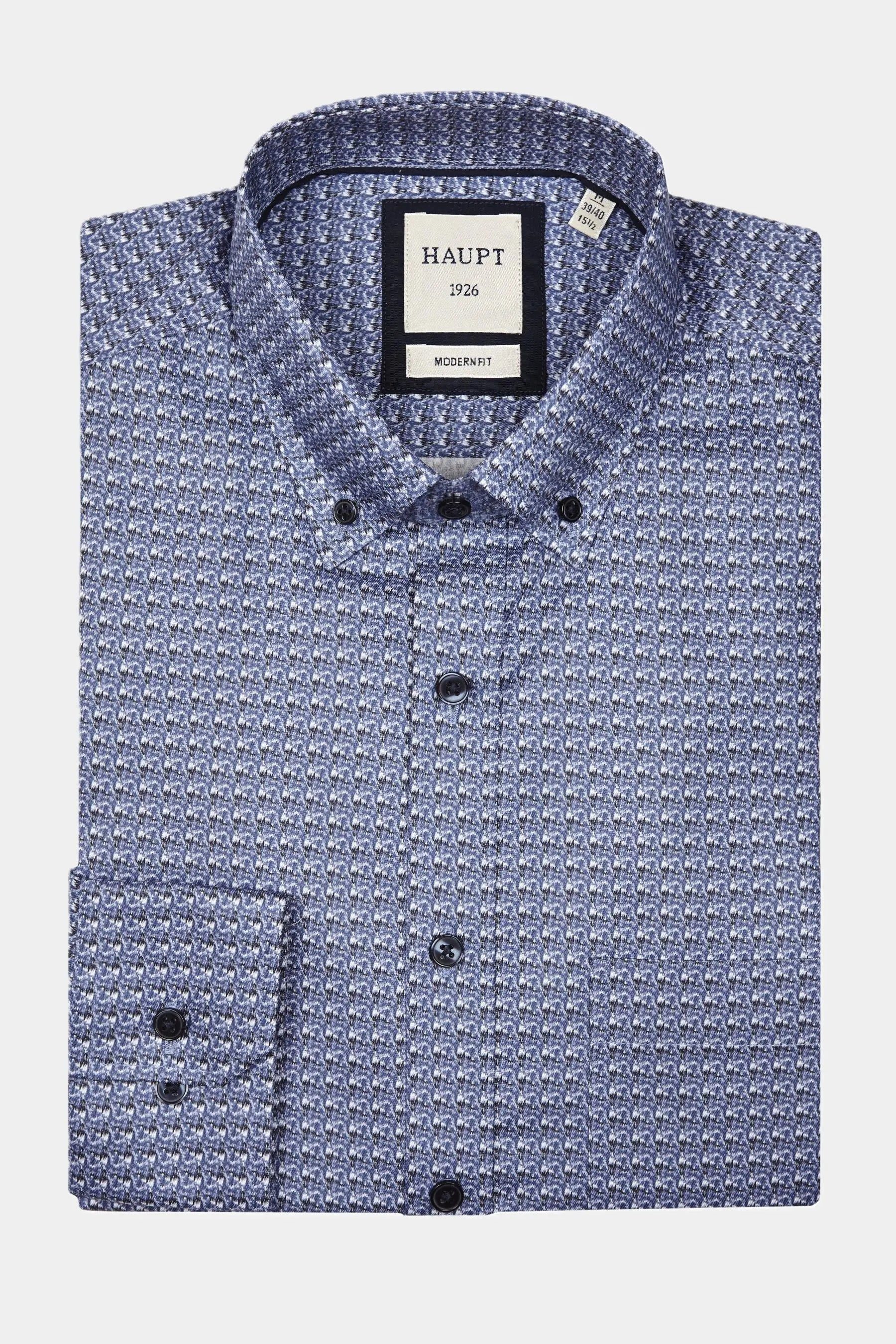 Langarmhemd Haupt Modern Fit Langarm Herrenhemd mit "Batik" Blue Allover Muster