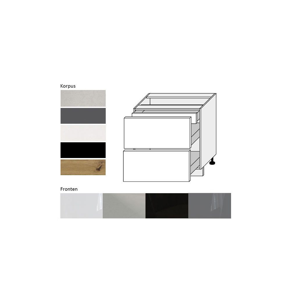 Feldmann-Wohnen Auszugsunterschrank Essen (D2A/80/1A, 2 Schubladen + Innenschublade, HETTICH InnoTech Atira, 1-St., moderne Optik, lackierte Fronten) 80x50x82cm schwarz - graphit Hochglanz (ES-D2A/80/1A)
