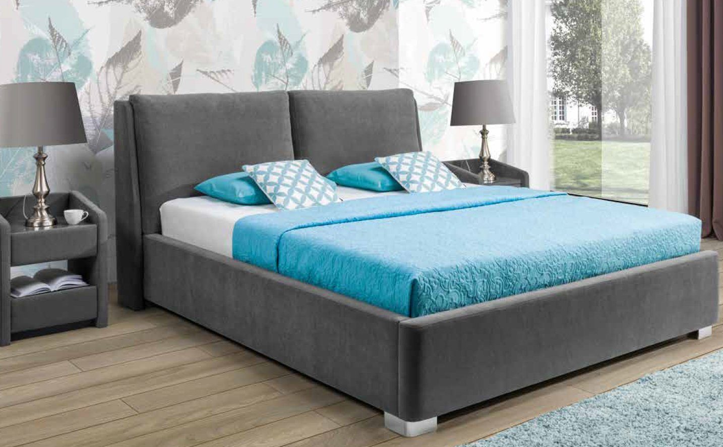 JVmoebel Bett, Design Bett Schlafzimmer Betten Textil Leder Hotel Luxus Polster