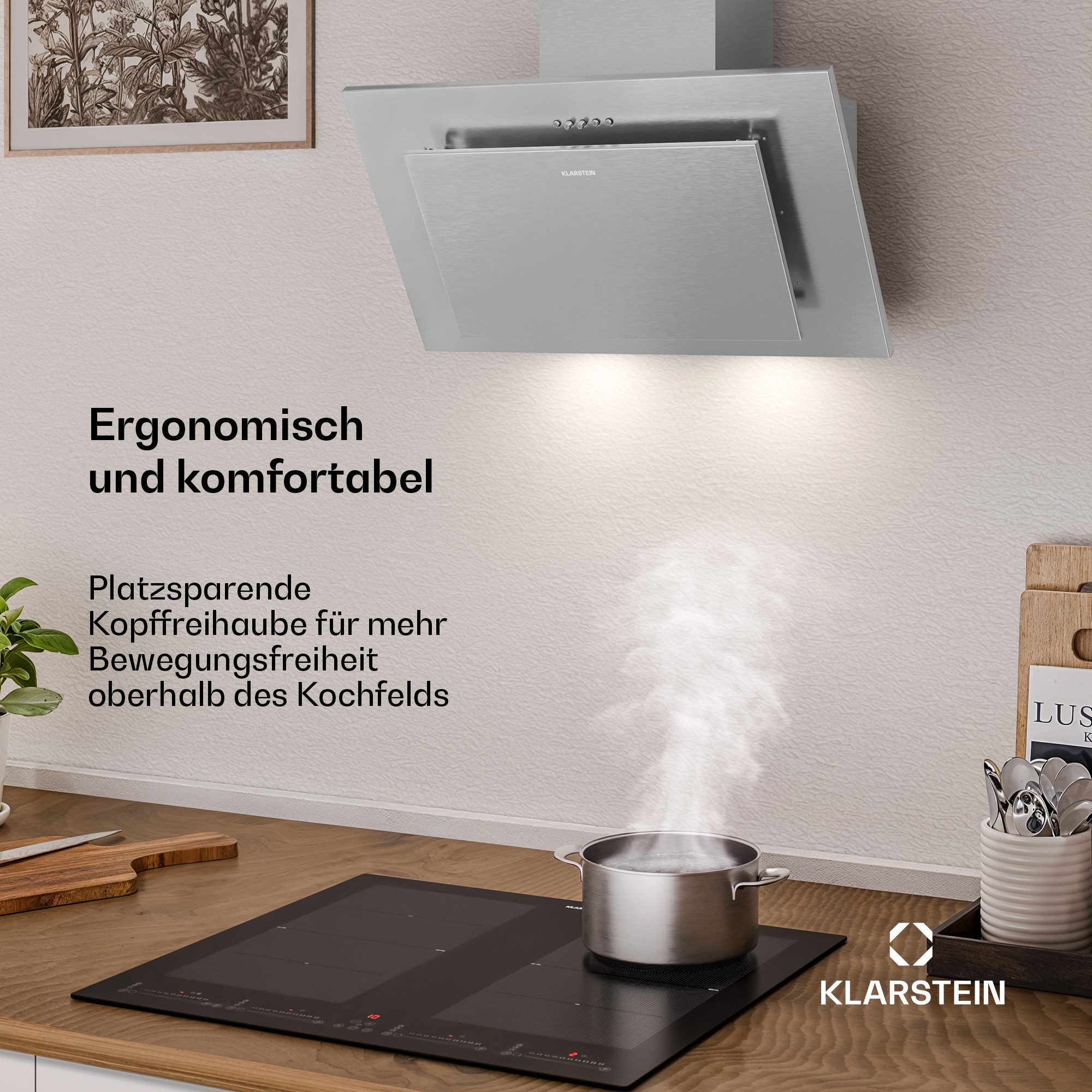 Klarstein Deckenhaube Athena Dunstabzugshaube Head free Umluft Abluft LED Edelstahl – Bild 5 von 5