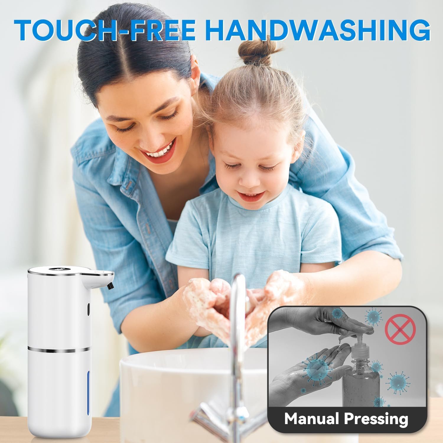 Forrlite Seifenspender Automatisch mit digitaler Anzeige, (380ml Elektrischer Seifenspender mit Sensor, Wandmontage, Berührungslos, USB Wiederaufladbar), IPX5 Wasserdicht Schaumseifenspender für Bad, Küche
