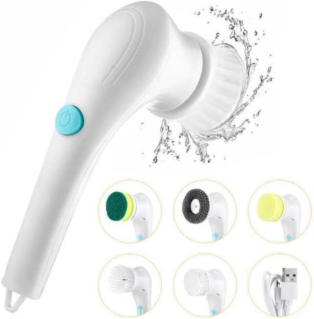 LIANNA Reinigungsbürsten-Set Elektrischer Spin Scrubber mit 5 Bürstenköpfen, Schrubber zum Reinigen von Küche, Fenster, Spüle, Geschirr, Fugen, Wänden, Badewannen, (Set-Typ, Wannenfliesenschrubber für Zuhause, Schrubber zum Reinigen von Küche), WC-Burste istauswechselbar, WC-Burstenhalter inkd.WC-Burste+Stiel