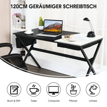 COSTWAY Schreibtisch, mit Seitentasche&verstecktem Fach, Metallrahmen, 120cm