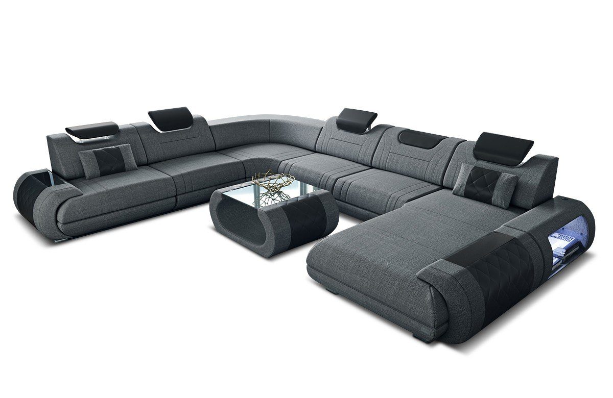Strukturstoff Couch wahlweise Bettfunktion Sofa Rimini Stoff Dreams grau-schwarz Polsterstoff mit XXL Sofa Wohnlandschaft Stoffsofa, H