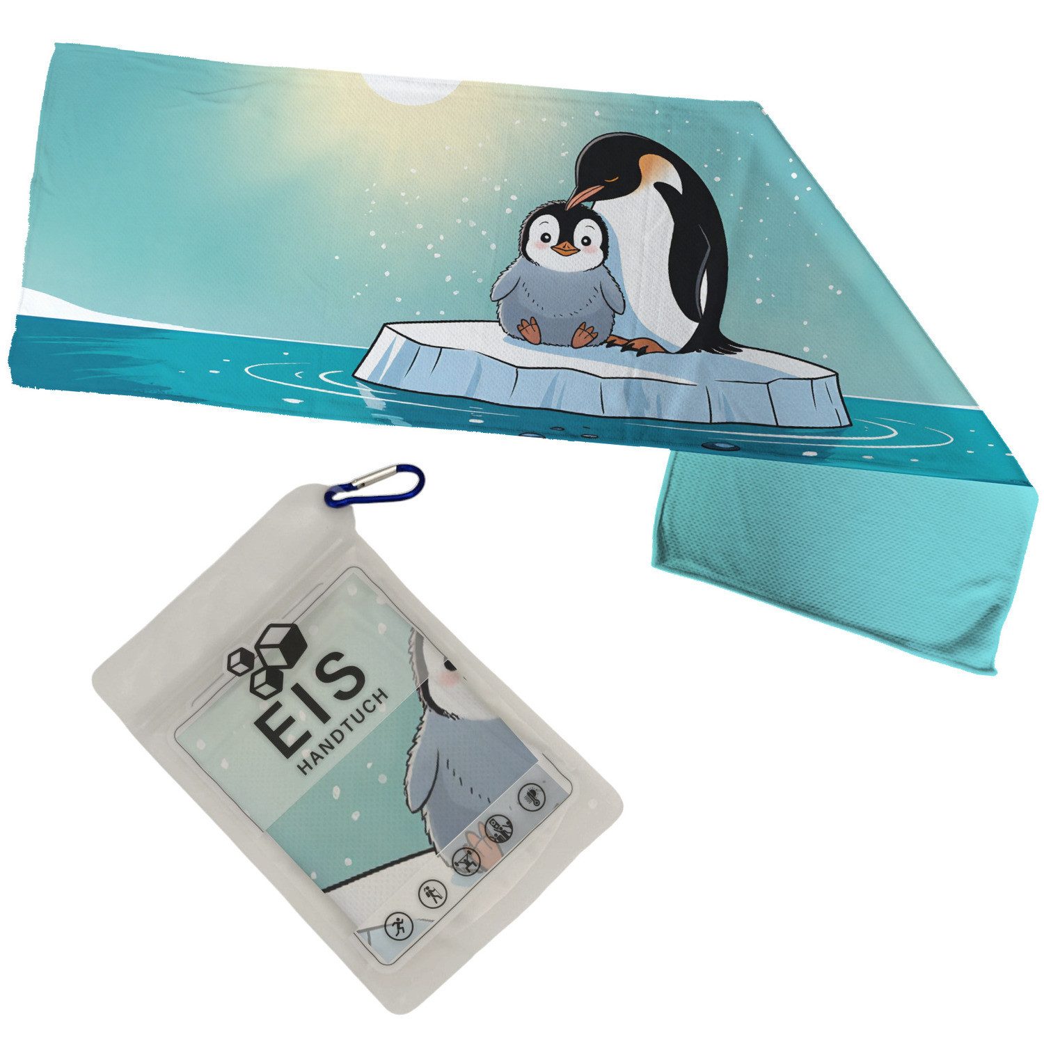 Sporthandtuch Pinguin-Baby mit Mutter auf Eisscholle Eishandtuch