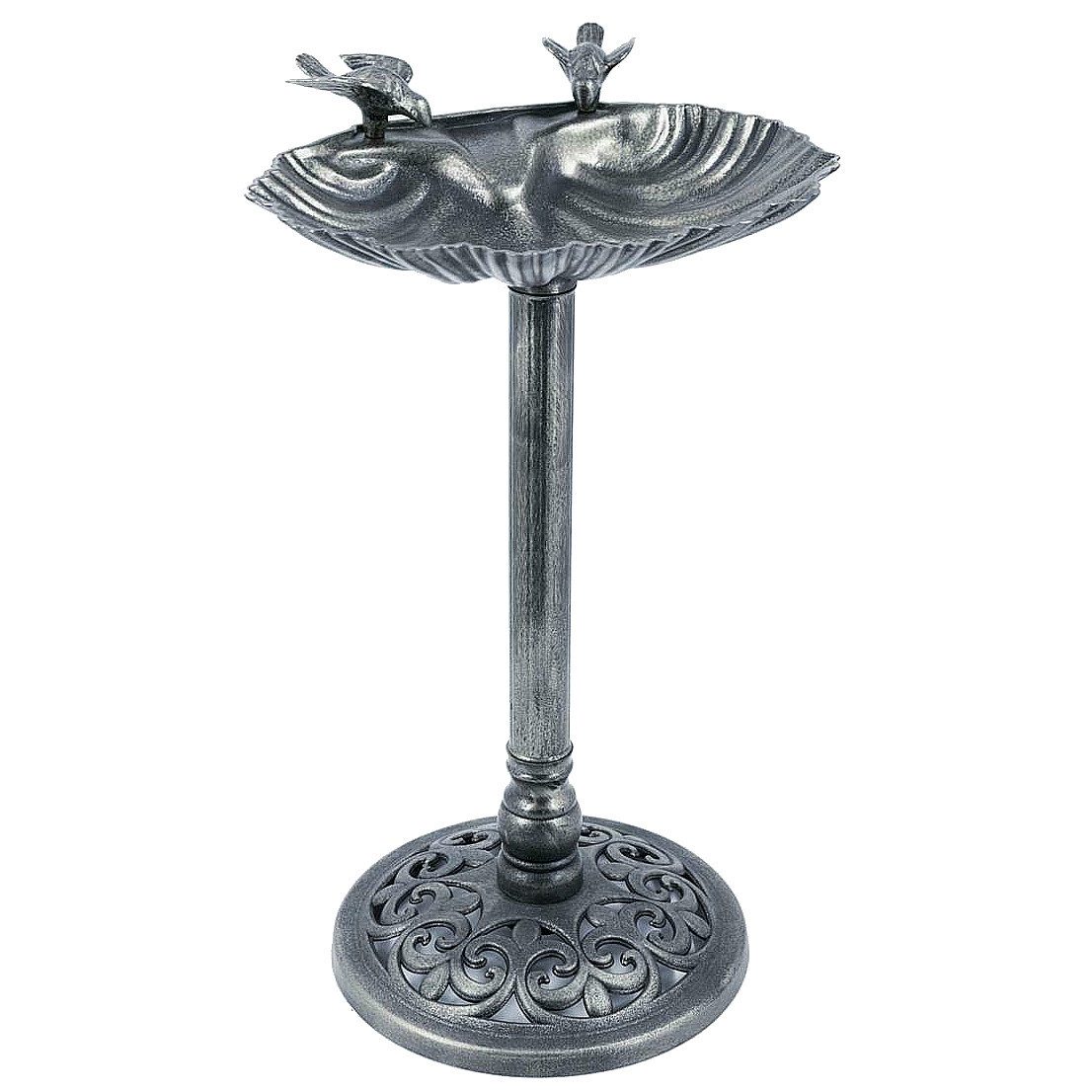 Macosa Home Vogeltränke Kunststoff Antikgrau 80 cm mit Dekovögel vintage Vogelbad, Grau Futterschale Vogelbecken Wasserbad