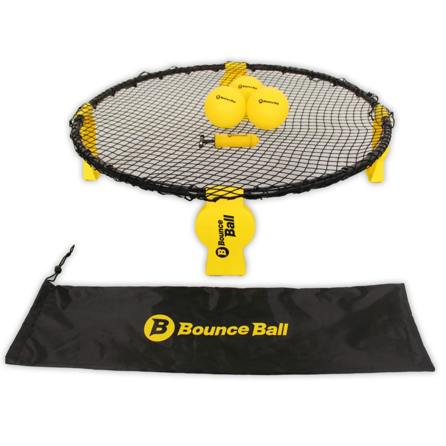 L.A. Sports Beachball Bounce Ball Deluxe Set inkl. Мячи (3er-Pack Мячи), mit faltbarem Rundnetz, Pumpe und Tragetasche