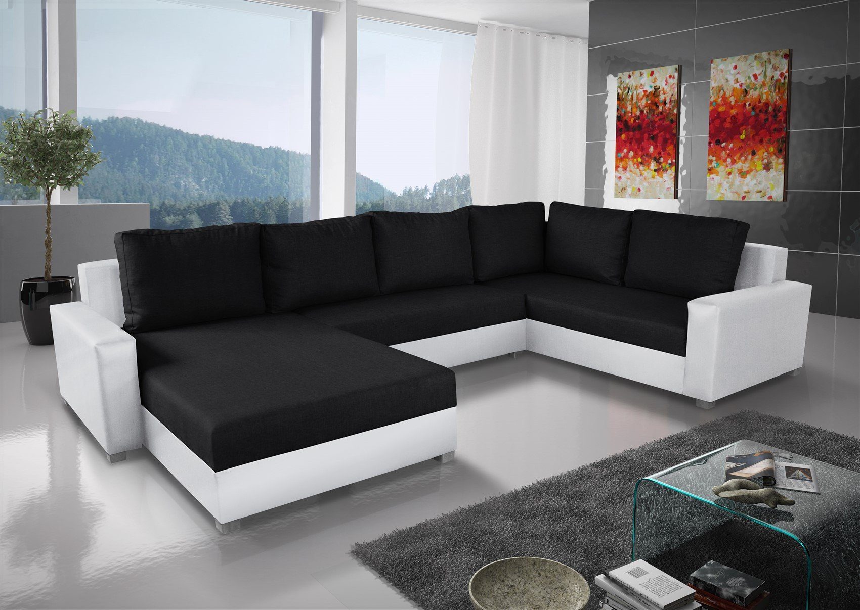 Fun Möbel Wohnlandschaft Couchgarnitur GRADO mit Schlaffunktion Ottomane Links oder Rechts, inkl. 6 Rückenkissen mit Reißverschluss, Inkl. Bettkasten