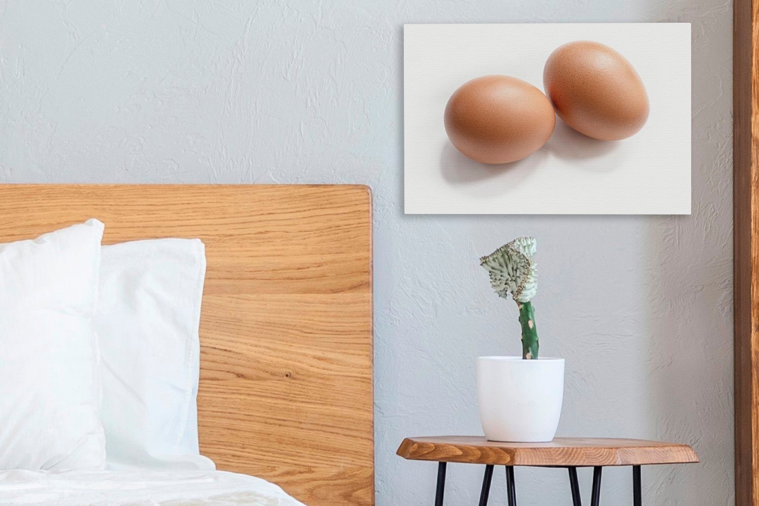 OneMillionCanvasses® Leinwandbild Rote Eier auf Leinwandbilder, 30x20 cm Aufhängefertig, Hintergrund, Wandbild St), (1 Wanddeko, weißem