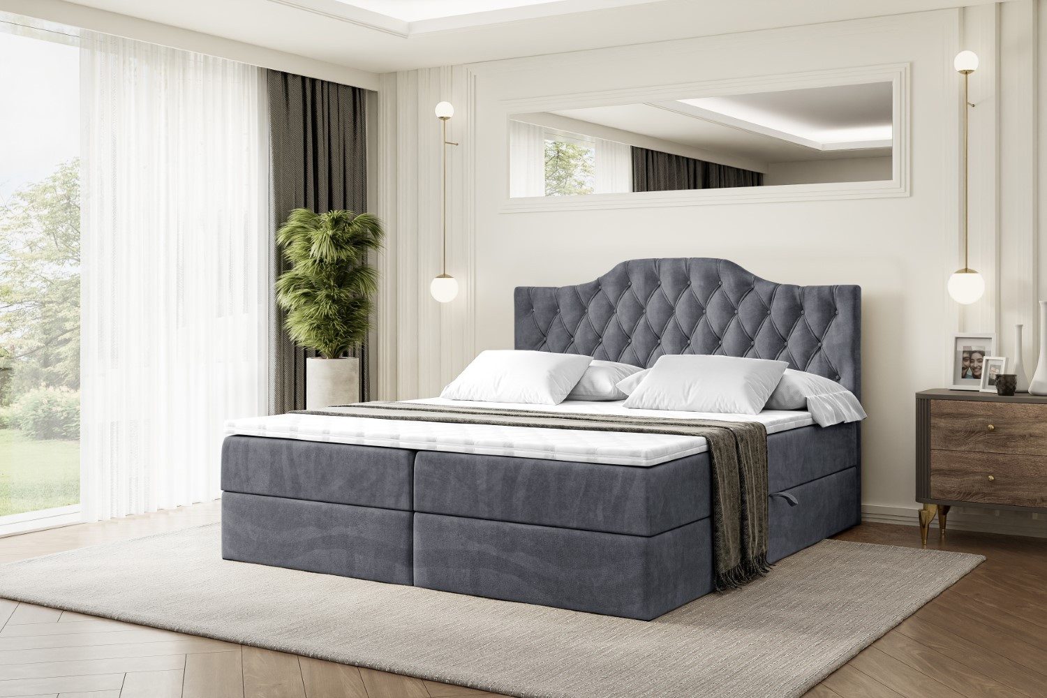 ALTDECOR Boxbett VILA-1 (Multipocket-Matratze H4, H3 Matratze Bonellfederung, Topper, Kopfteil)