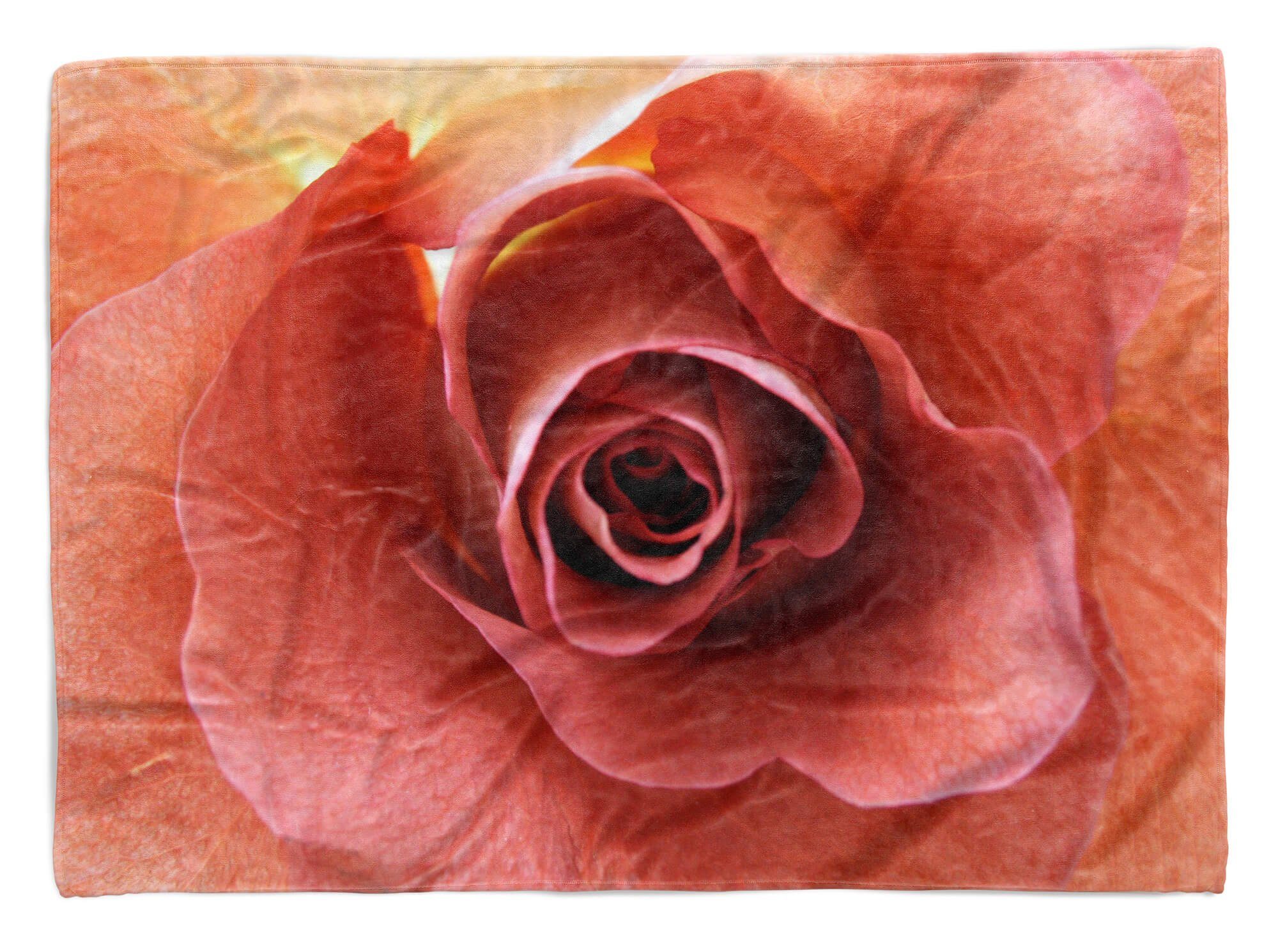 Sinus Art Handtücher Handtuch Strandhandtuch Saunatuch Kuscheldecke mit Fotomotiv Rose Blüte Rot, Baumwolle-Polyester-Mix (1-St), Handtuch