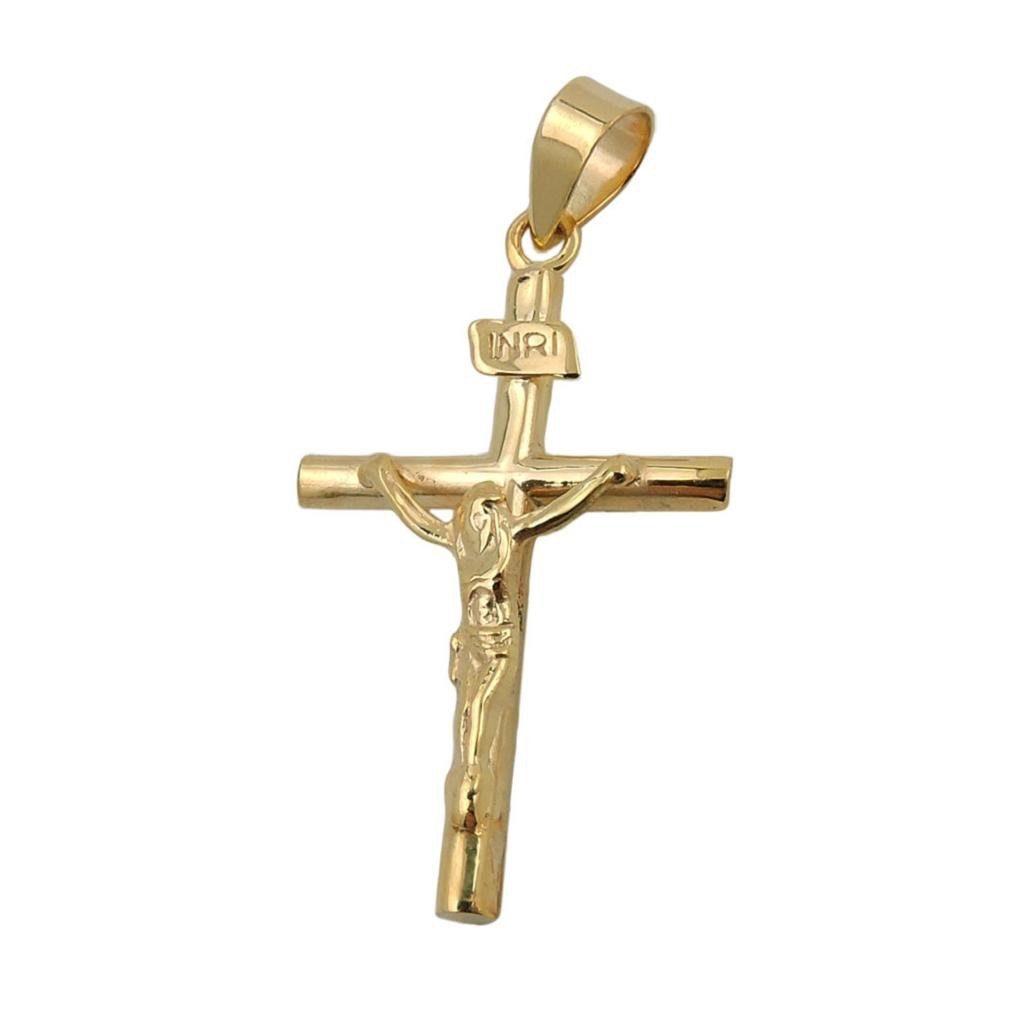 Schmuckbox, für Anhänger Gold Goldschmuck Herren 14 Damen Kreuz glänzend Kreuzanhänger mm kl. mit und unbespielt 375 x Jesus 24