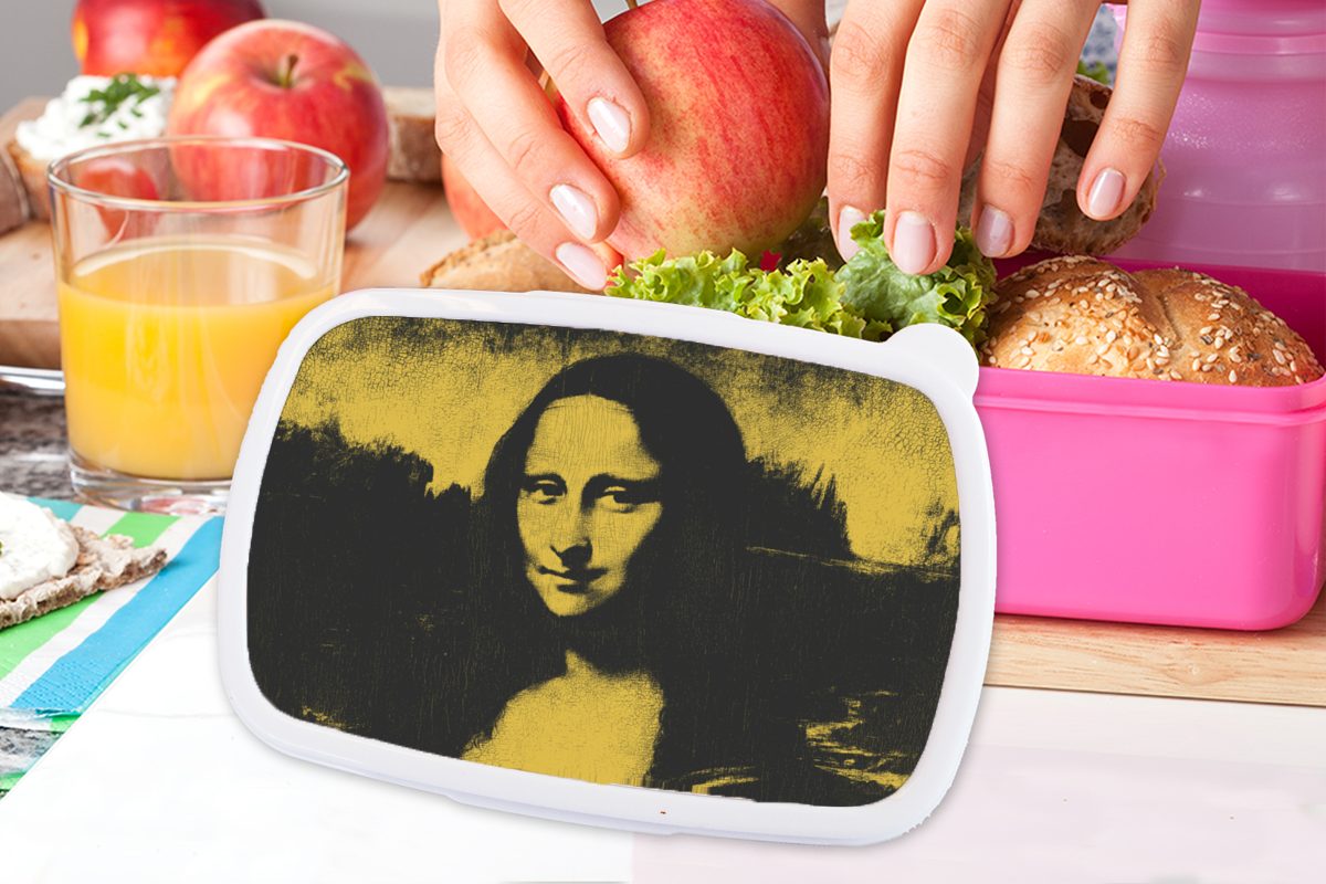 MuchoWow Lunchbox Mona (2-tlg), Snackbox, rosa Leonardo da Brotdose - Alte Kunststoff Brotbox Mädchen, Meister, Kunststoff, für Vinci - Lisa Erwachsene, Kinder