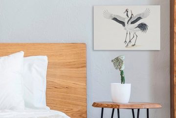 OneMillionCanvasses® Leinwandbild Illustration von zwei chinesischen Kranichen, (1 St), Wandbild Leinwandbilder, Aufhängefertig, Wanddeko, 30x20 cm