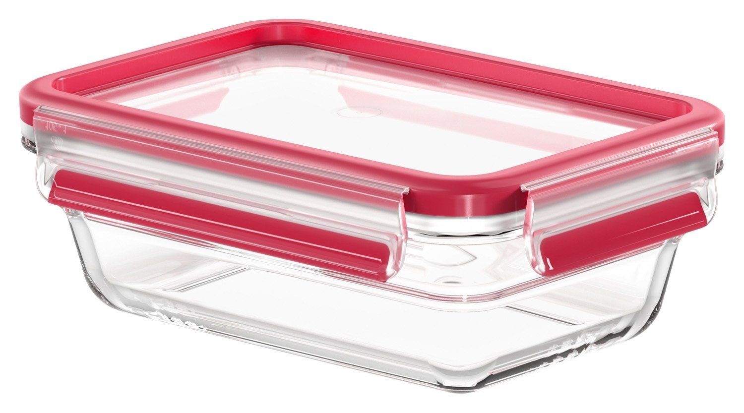 Emsa Frischhaltedose CLIP & CLOSE GLAS, Frischhaltedose, Rot, 0,7 Liter, Borosilikatglas, Kunststoff, Silikon