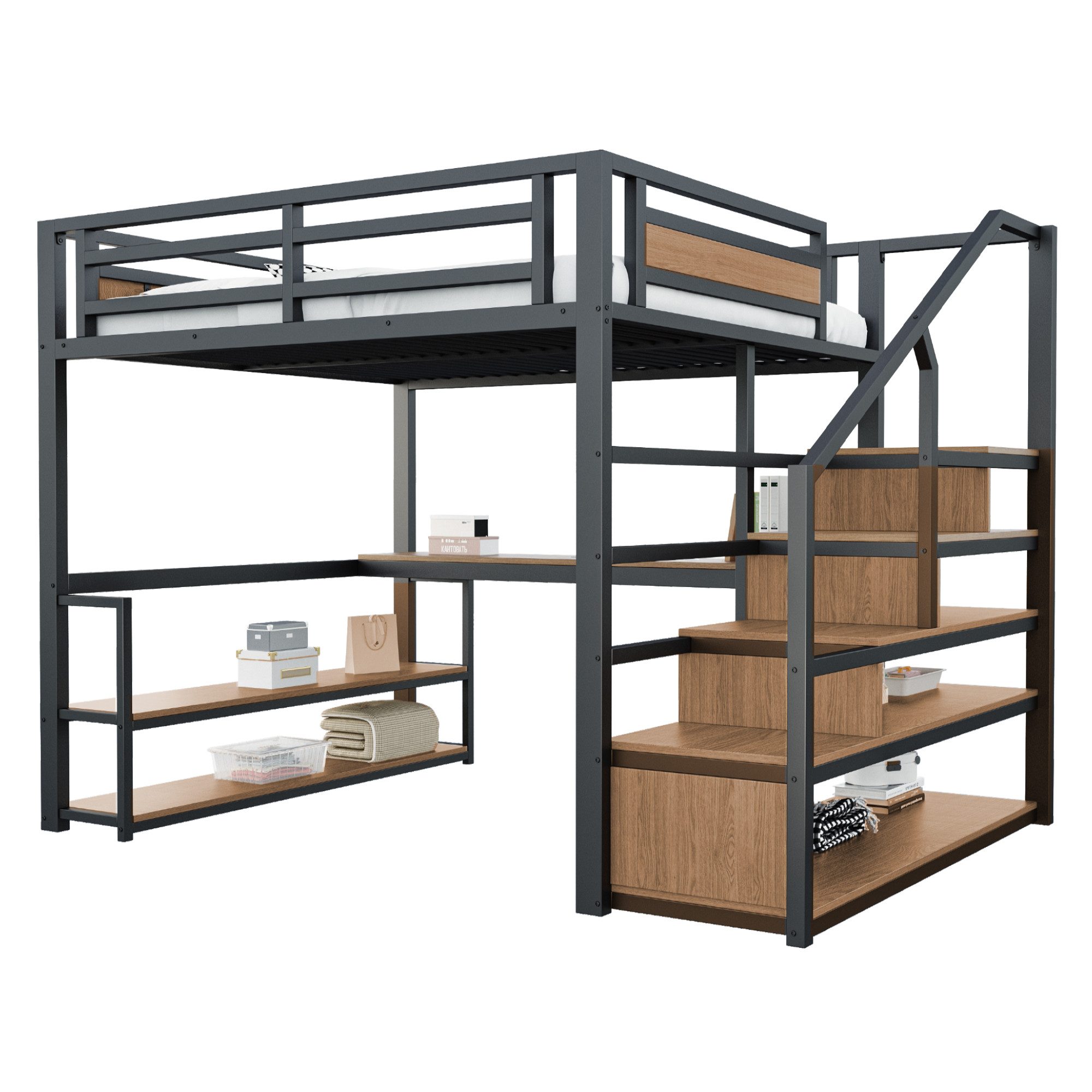 Odikalo Hochbett Jugendbett Aufbewahrungsleiter Regalen Tisch günstig online kaufen