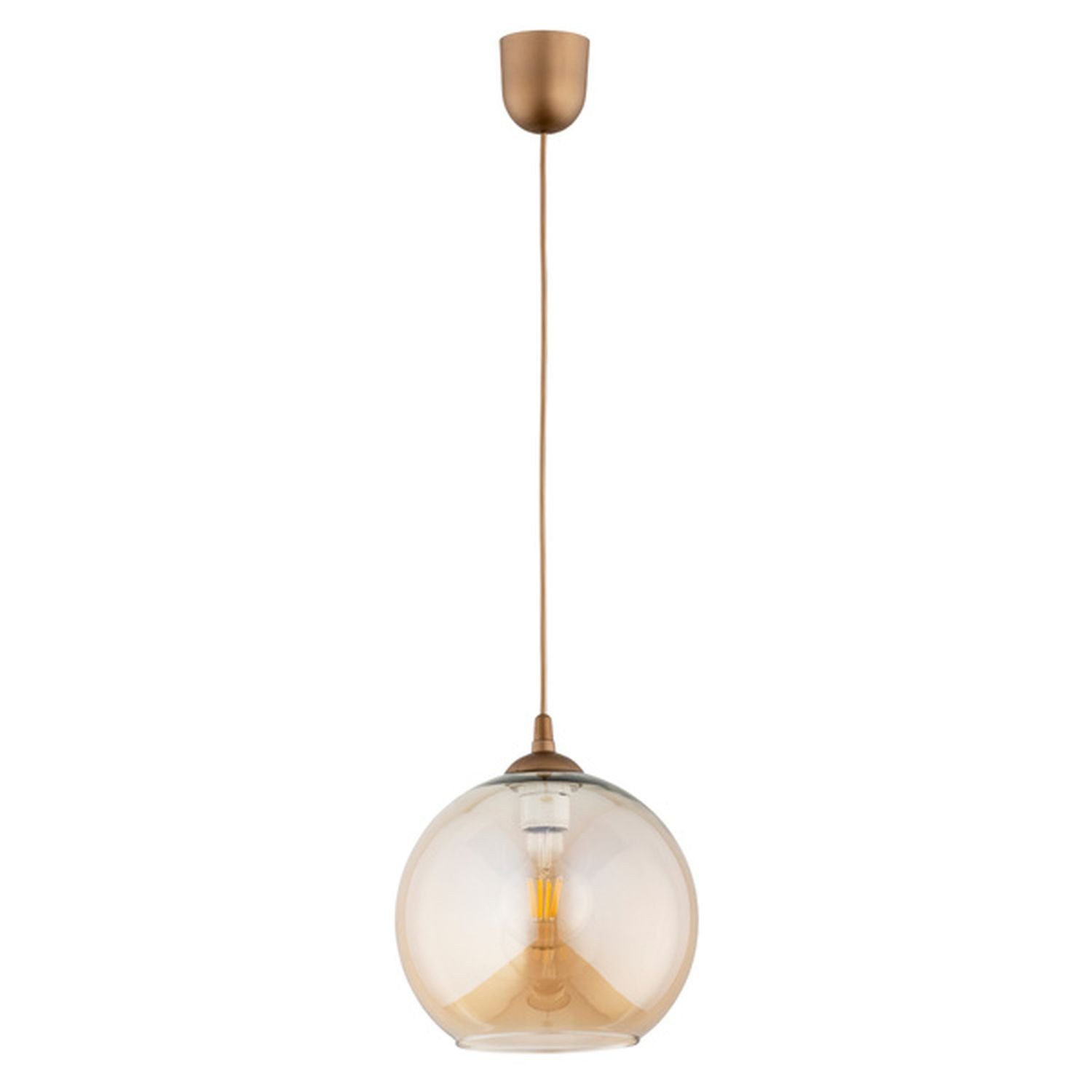 Licht-Erlebnisse Pendelleuchte LEMORA, ohne Leuchtmittel, Rauchglas E27 rund Ø 25 cm H: max. 90 cm in Gold Kugel Schirm Retro