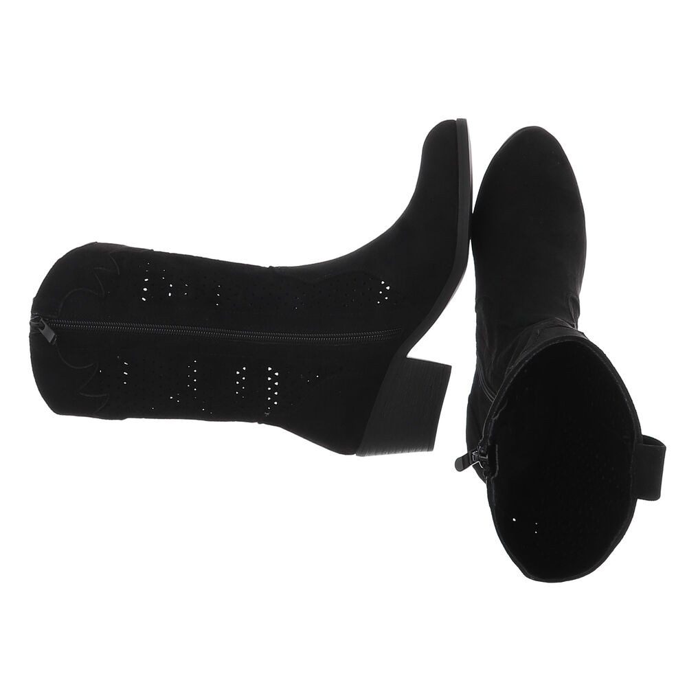 Ital-Design Moderne Damen-Stiefel mit Lochmuster und Blockabsatz Sommerboots (91154446) Blockabsatz Stiefel in Schwarz