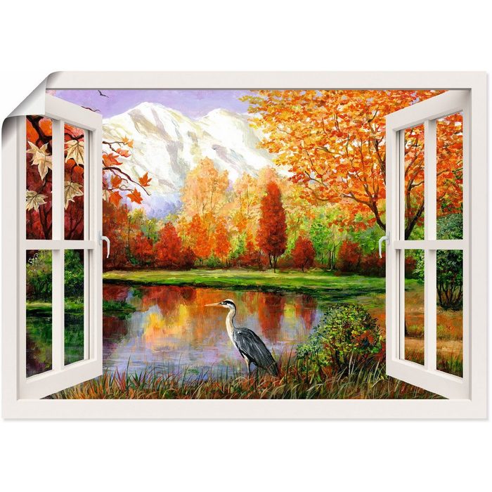 Artland Wandbild Herbst am See Fensterblick (1 St) als Leinwandbild Wandaufkleber oder Poster in versch. Größen