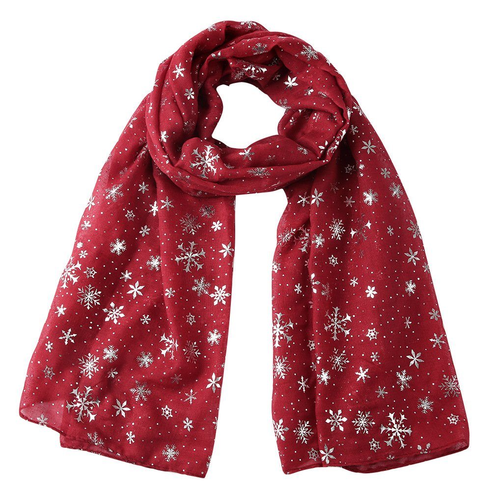 Schneeflocke Schal, Rot Reise Weihnachten YYV gedruckt Schals Fransentuch Wrap (1-St), Elch Seide großes Weihnachten für weiche Stola, Geschenk