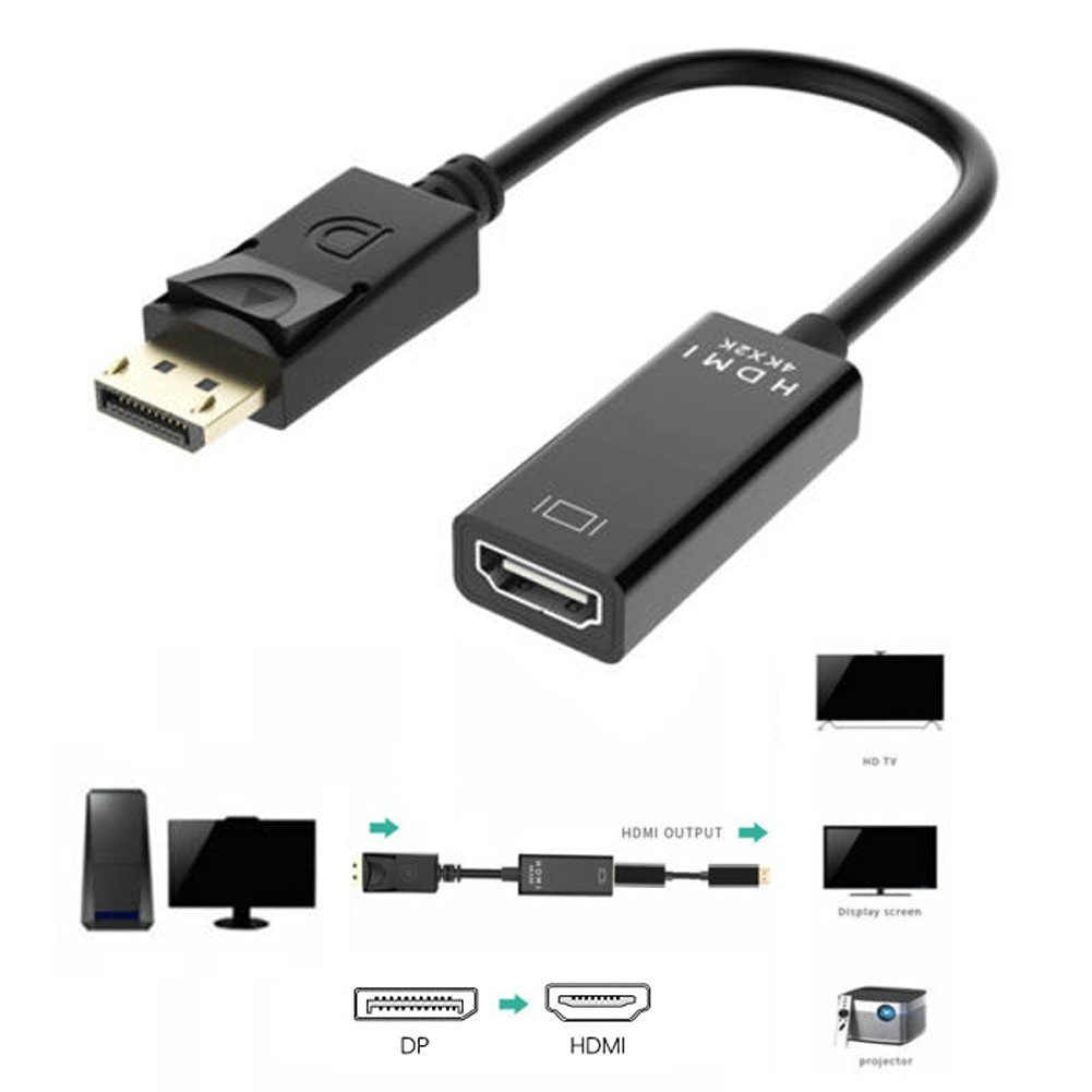 Bolwins D35 DisplayPort DP zu HDMI Adapterkabel 4K für Laptop PC Monitor Audio- & Video-Kabel, DisplayPort Stecker (20 Pin), HDMI Buchse (19 Pin) (25 cm), DisplayPort auf HDMI Adapter Audio- und Videoübertragung