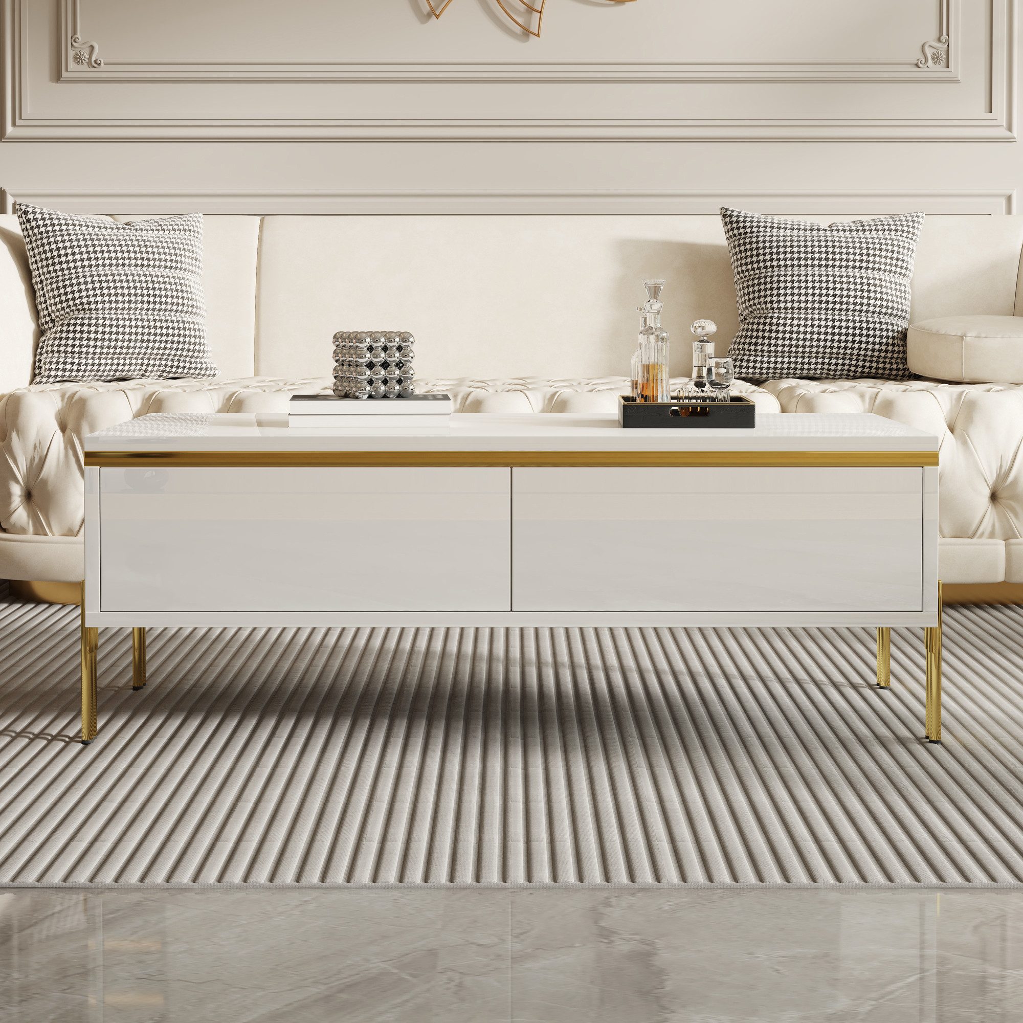 STILVORA Wohnzimmer-Set Hochglanz Couchtisch Sofatisch mit Schubladen Wohnzimmermöbel Weiß, (Packung, 1-St., mit beidseitigen Schubladen), multifunktional, Wohnzimmermöbel