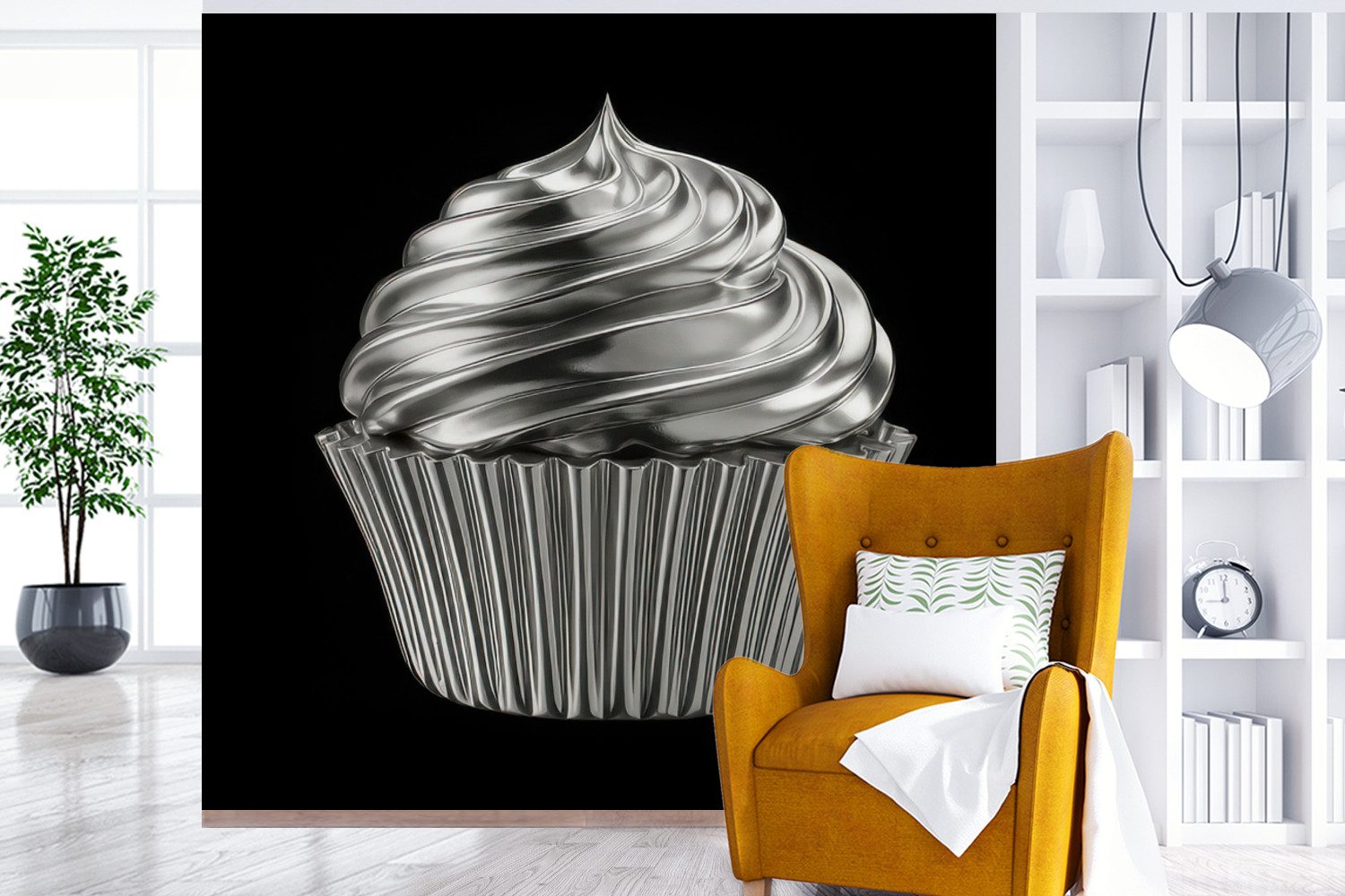MuchoWow Fototapete Cupcake - Luxuriös - Silber, Matt, bedruckt, Vliestapete für Wohnzimmer Schlafzimmer Küche, Fototapete, 220x220 cm