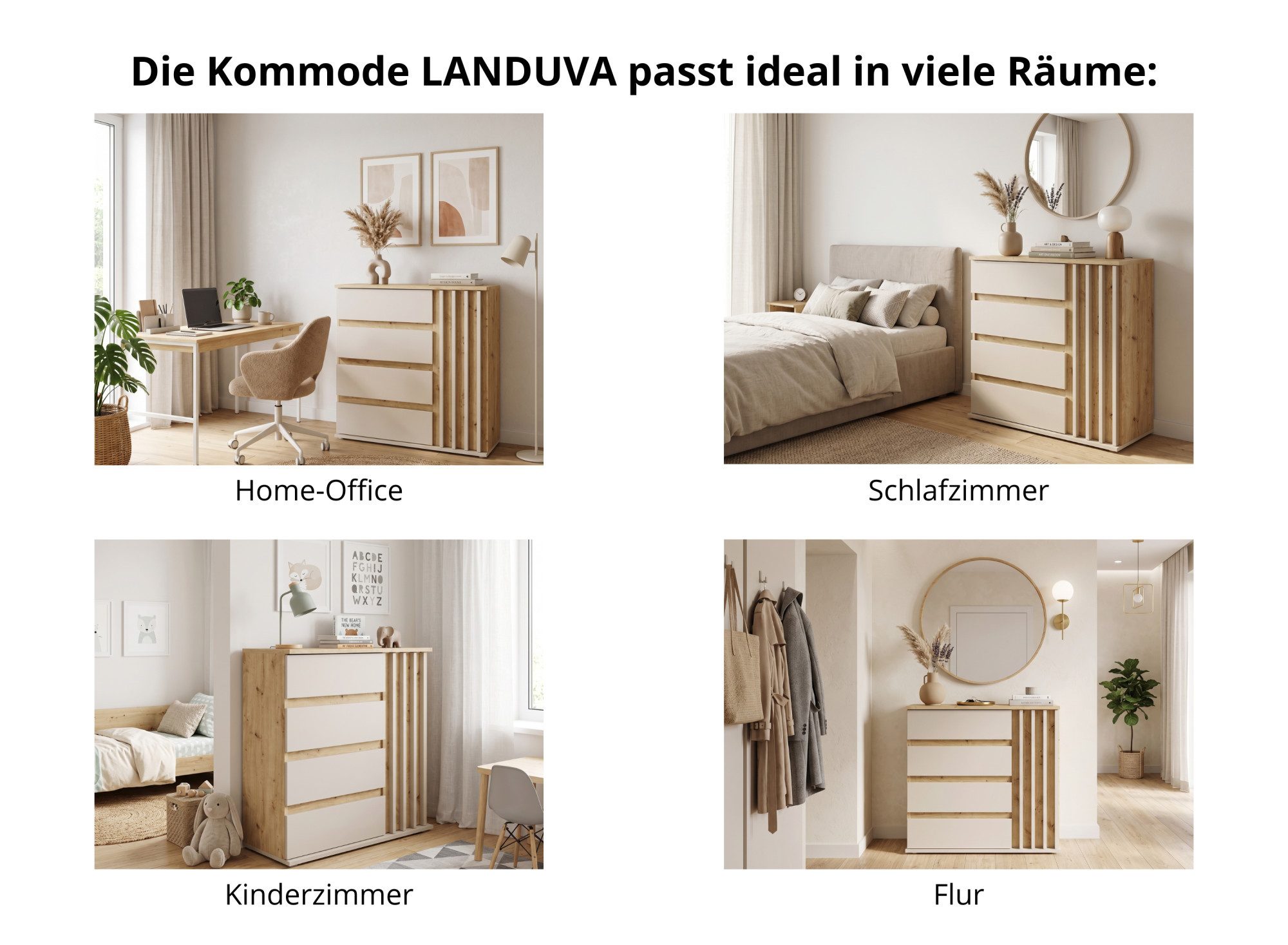 Home affaire Kommode LANDUVA Sideboard mit viel Stauraum, Breite 80 cm, Schrank mit Schubladen und 1 Tür, Lamellen Design