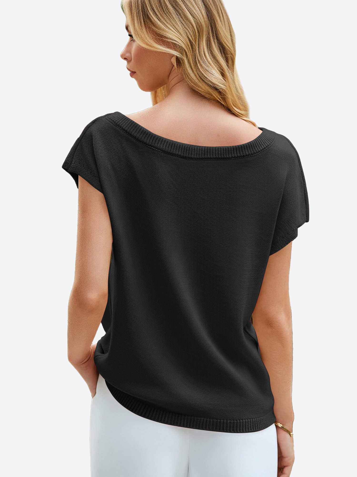 Imily Bela Stricktop Damen One-Shoulder Schulterfrei Kurzarm Rundhals Lässi günstig online kaufen