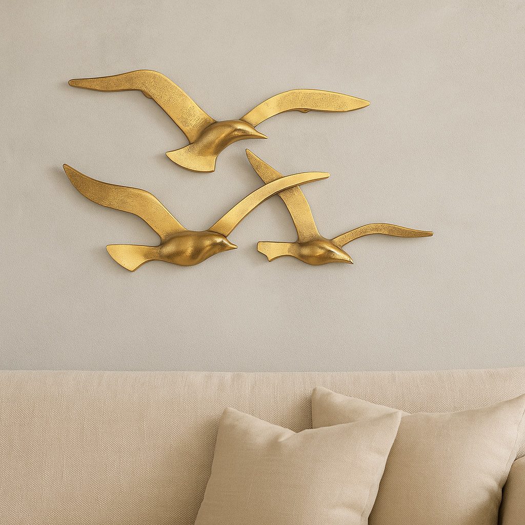 MF Wanddekoobjekt Wanddeko Seagold Möwen Gold Aluminium 2er Set (2 St) günstig online kaufen