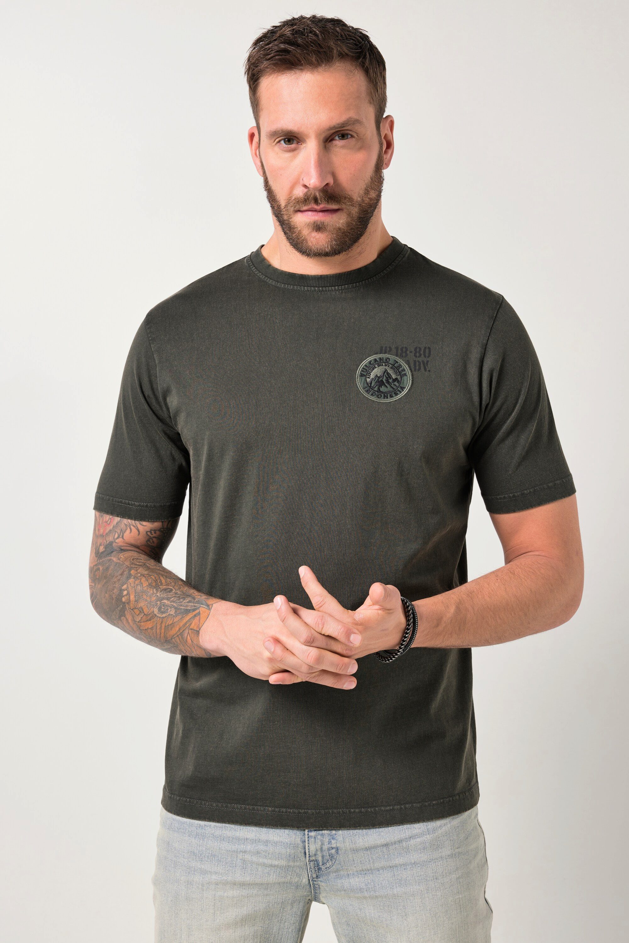 T-Shirt T-Shirt Halbarm Print Badge Vintage Look